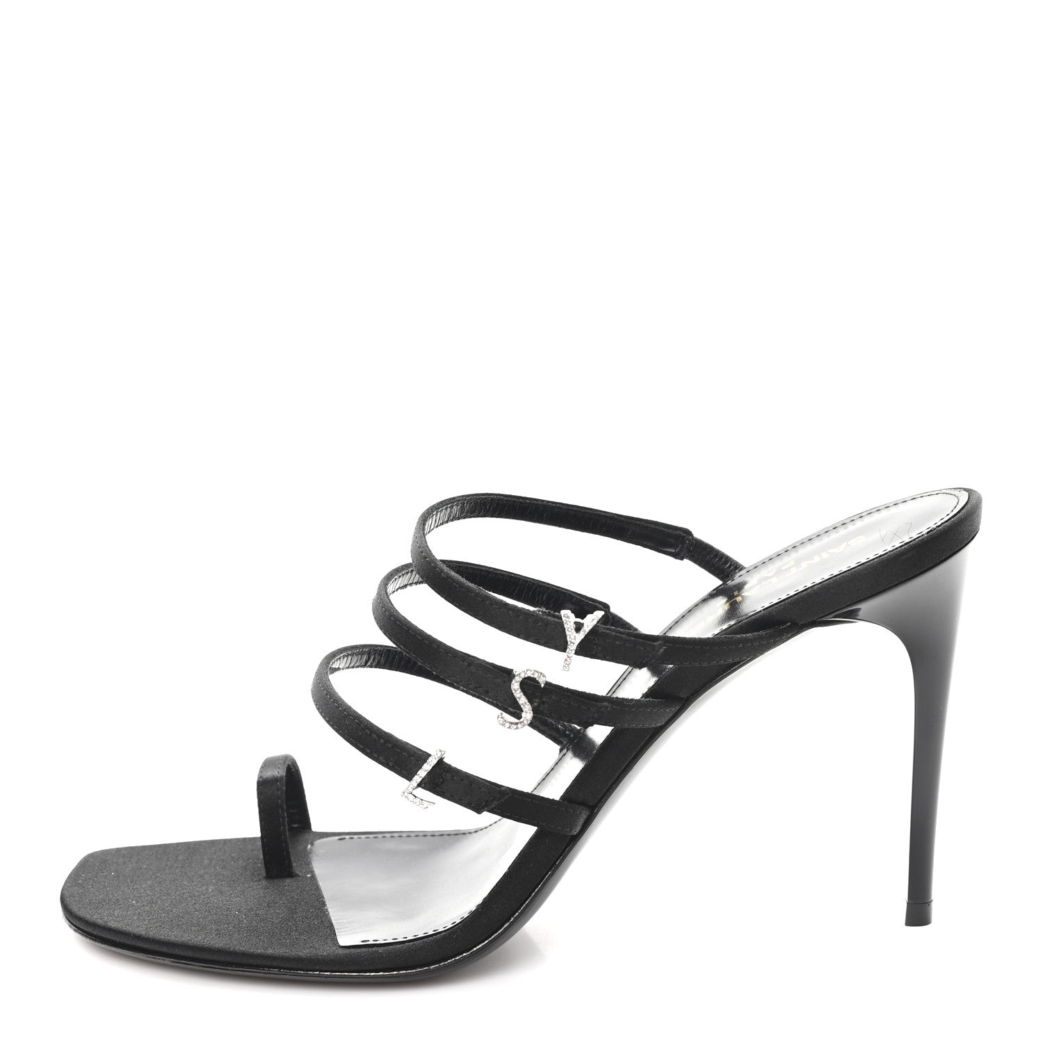 Crepe Satin Crystal Logo Jerry 110 Ankle Strap Sandals 38.5 Black