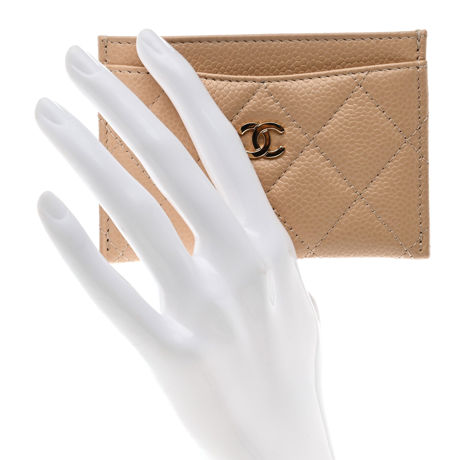 Caviar Quilted Card Holder Beige
