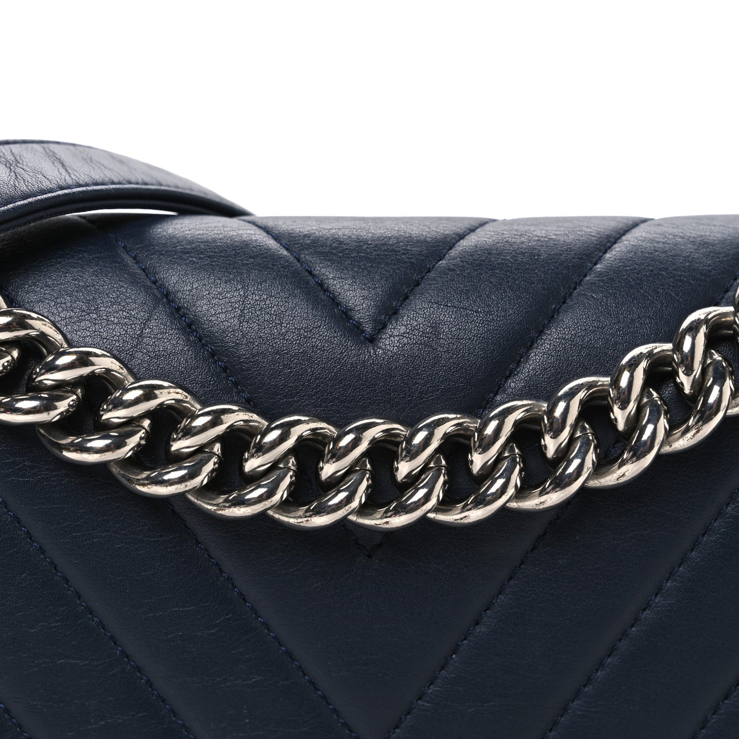 Lambskin Chevron Quilted Medium Boy Flap Navy Blue