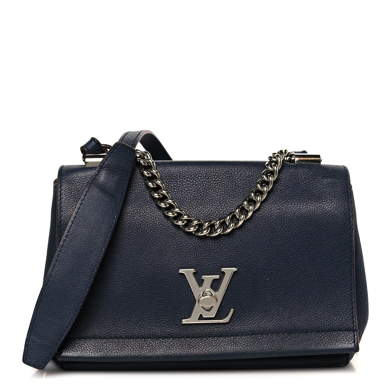 Calfskin Lockme II Chain Bag BB Marine Rouge