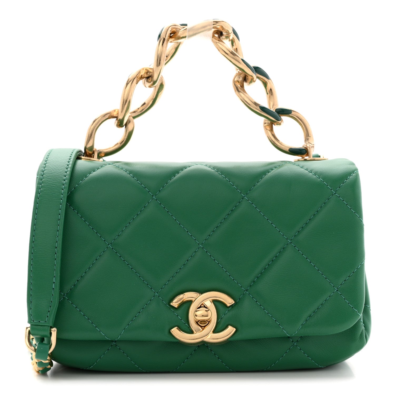 Lambskin Quilted Mini Color Match Flap Green