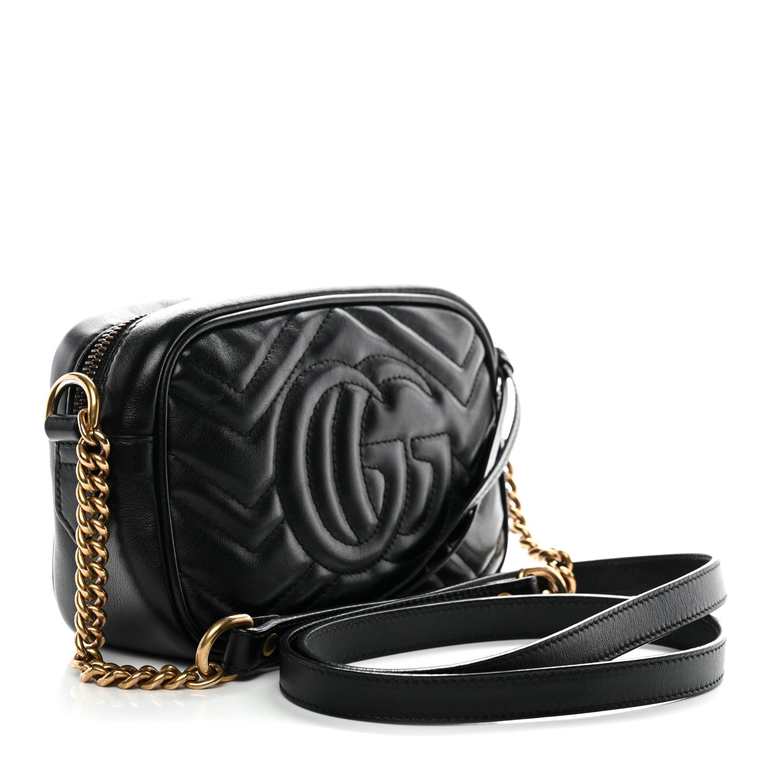 Calfskin Matelasse Mini GG Marmont Chain Shoulder Bag Black