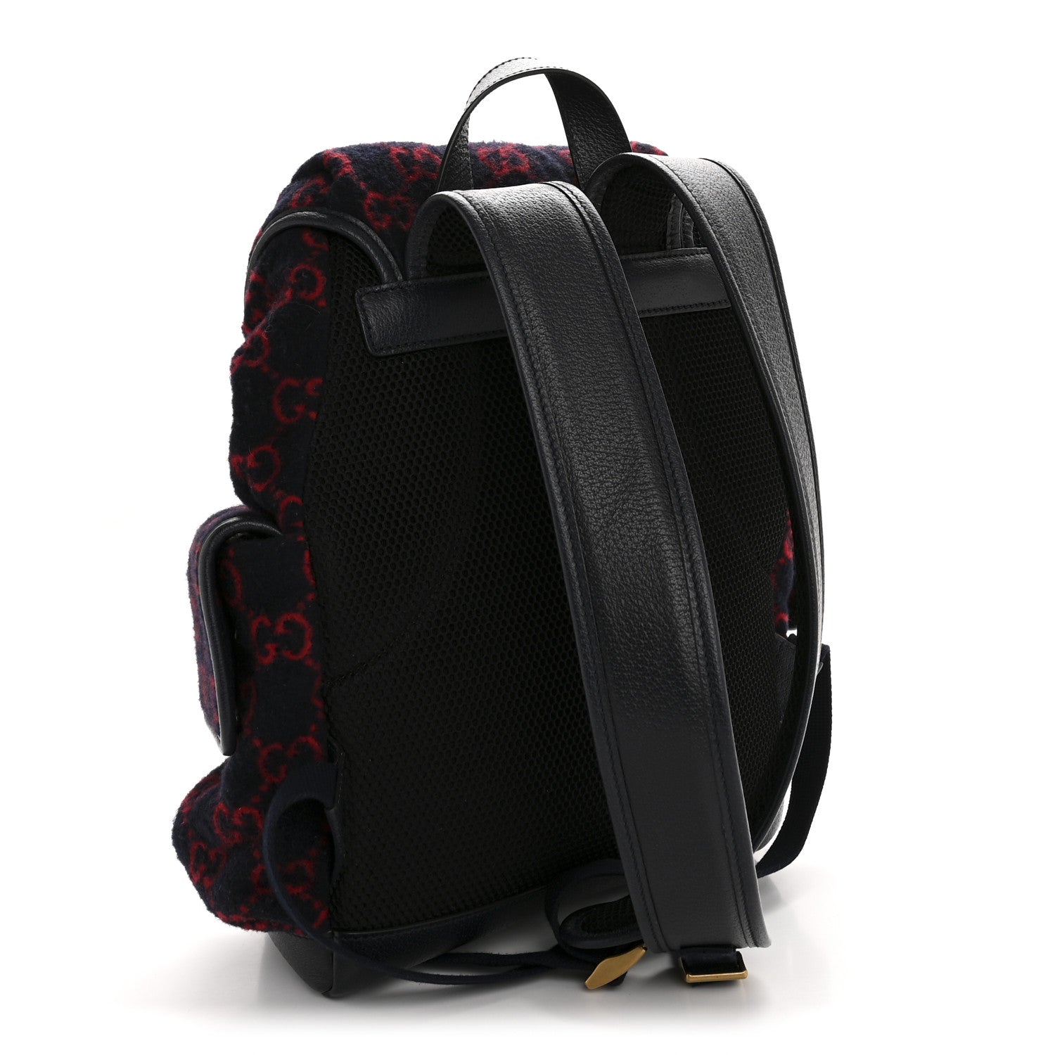 Covered Wool GG Monogram Small Double Buckle Backpack Navy Red