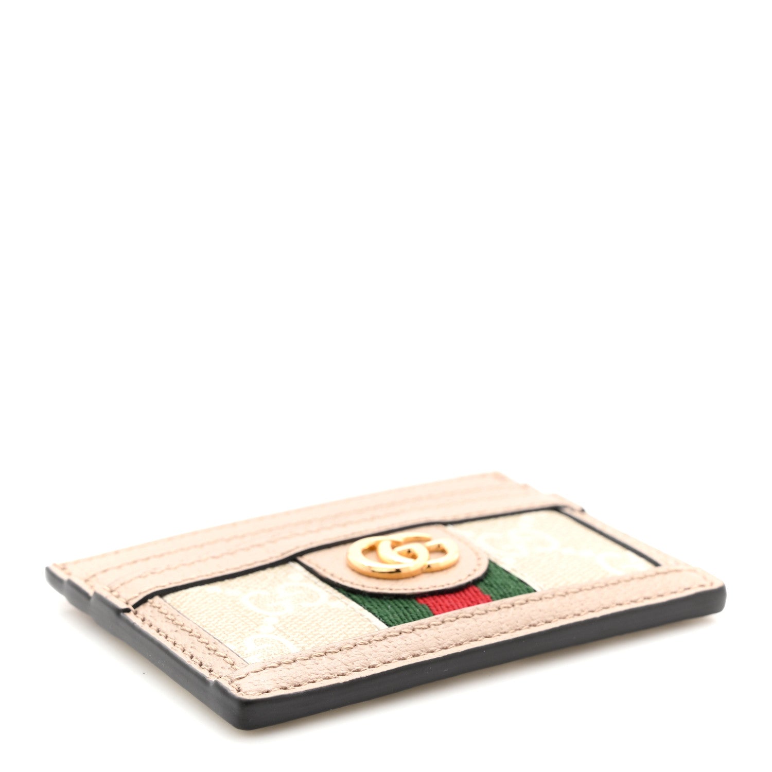 GG Supreme Monogram Textured Dollar Calfskin Web Ophidia Card Holder Beige Mystic White Oatmeal