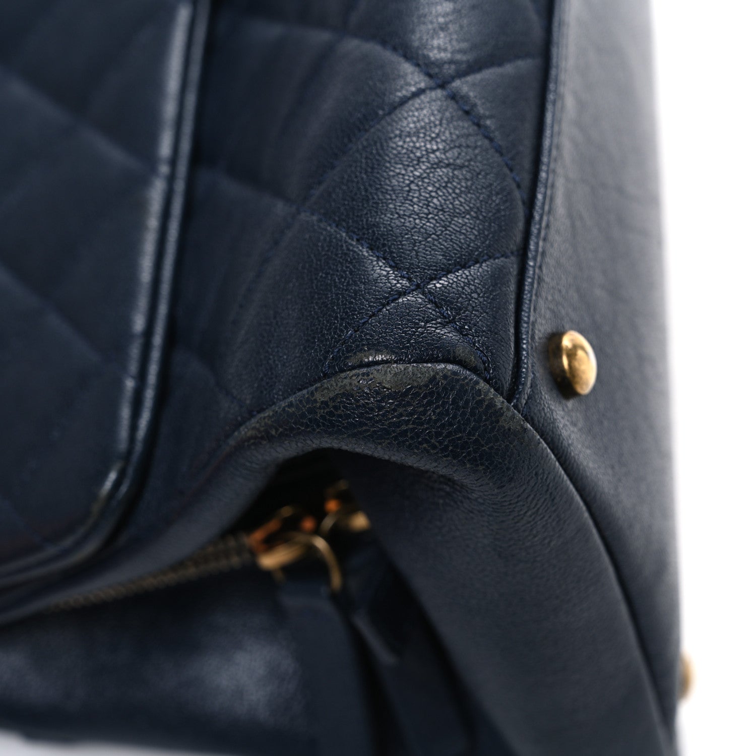 Shiny Sheepskin Quilted Large Trapezio Flap Navy