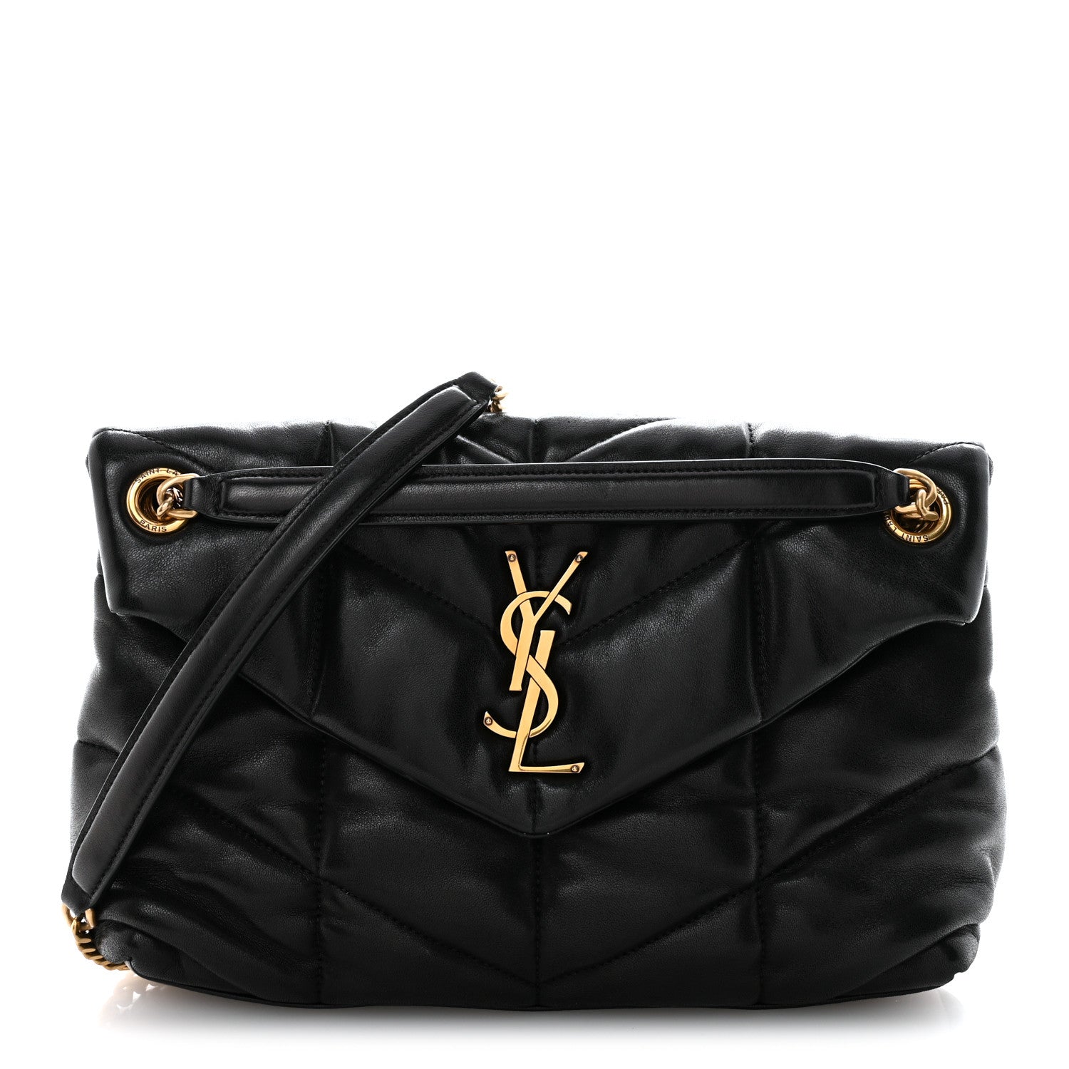 Lambskin Quilted Small Loulou Puffer Monogram Chain Satchel Black