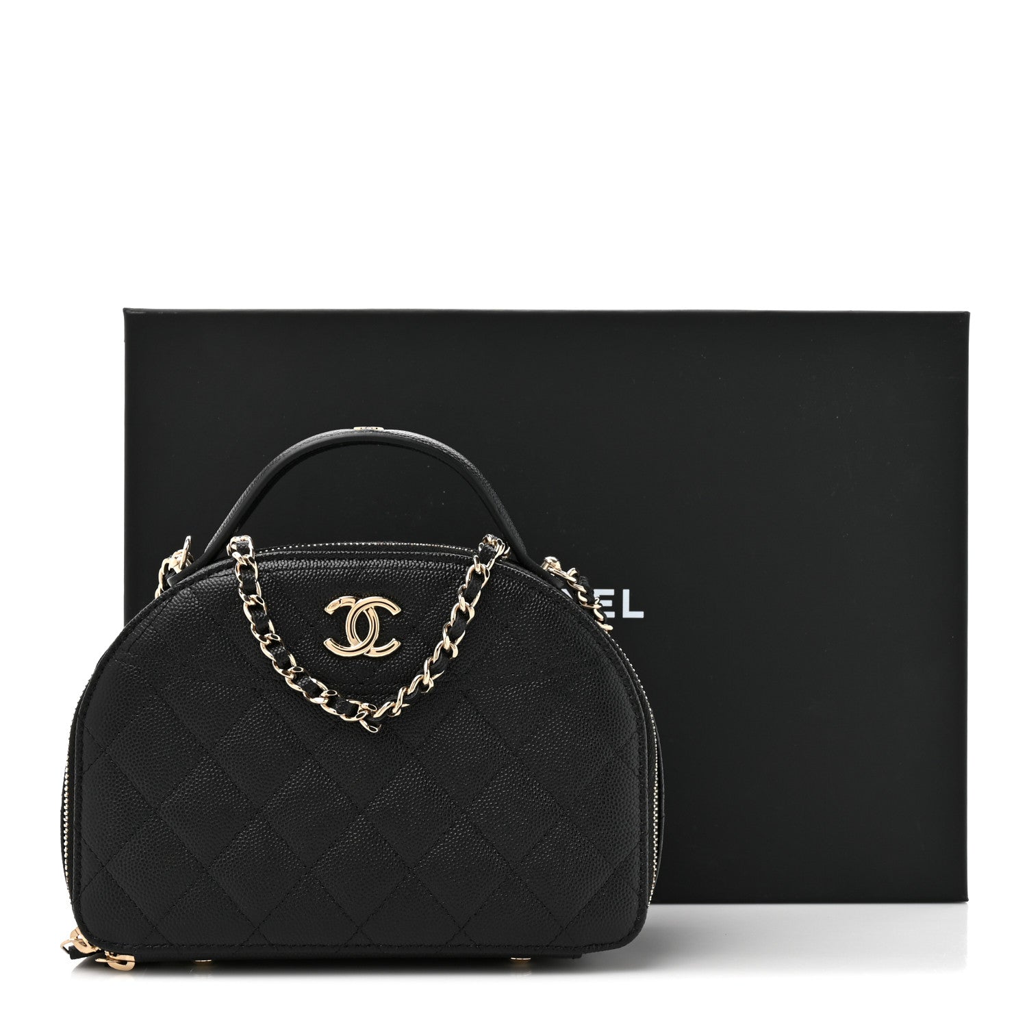 Caviar Quilted Top Handle Vanity Case Black