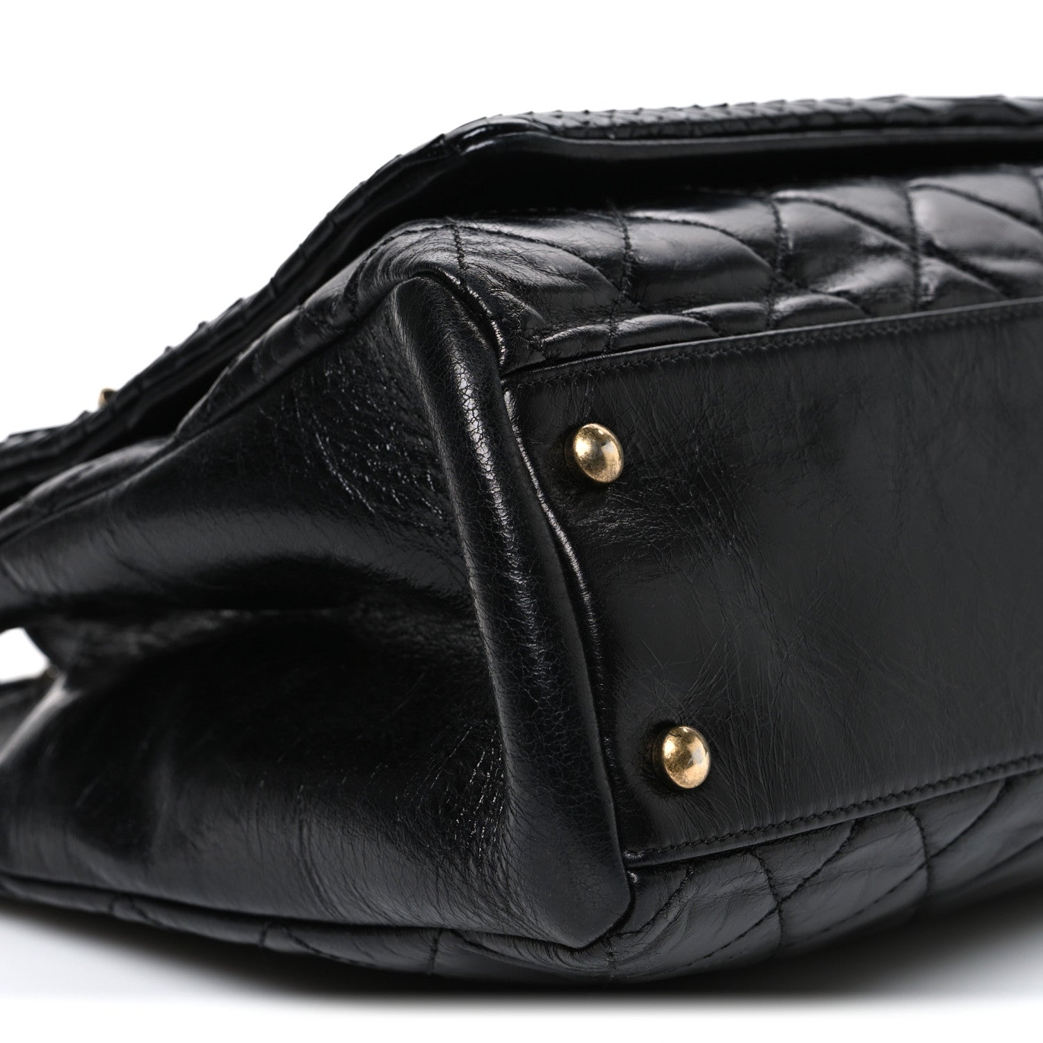 Snakeskin Glazed Calfskin Quilted Urban Mix Tote Black