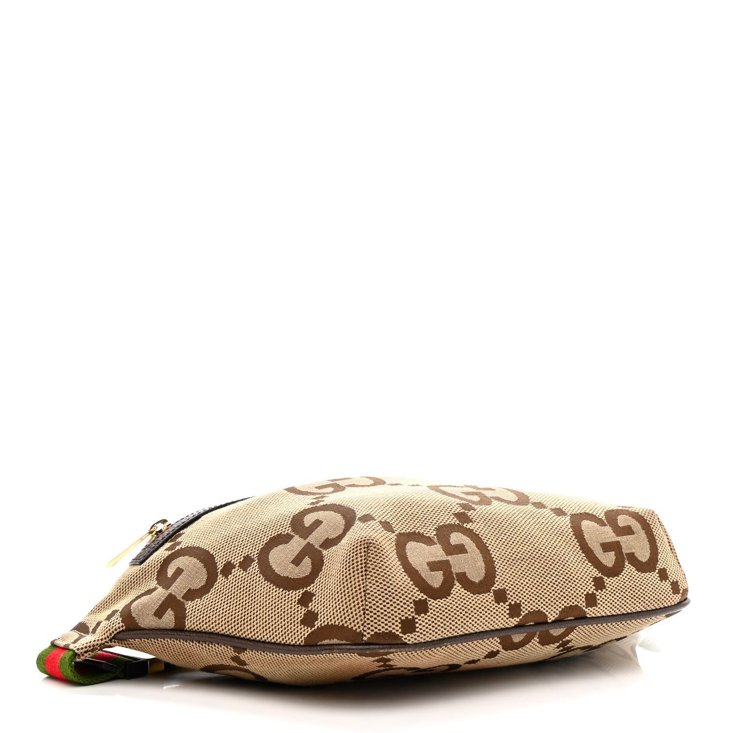 Monogram Jumbo GG Textured Dollar Calfskin Web Belt Bag Camel Ebony New Acero