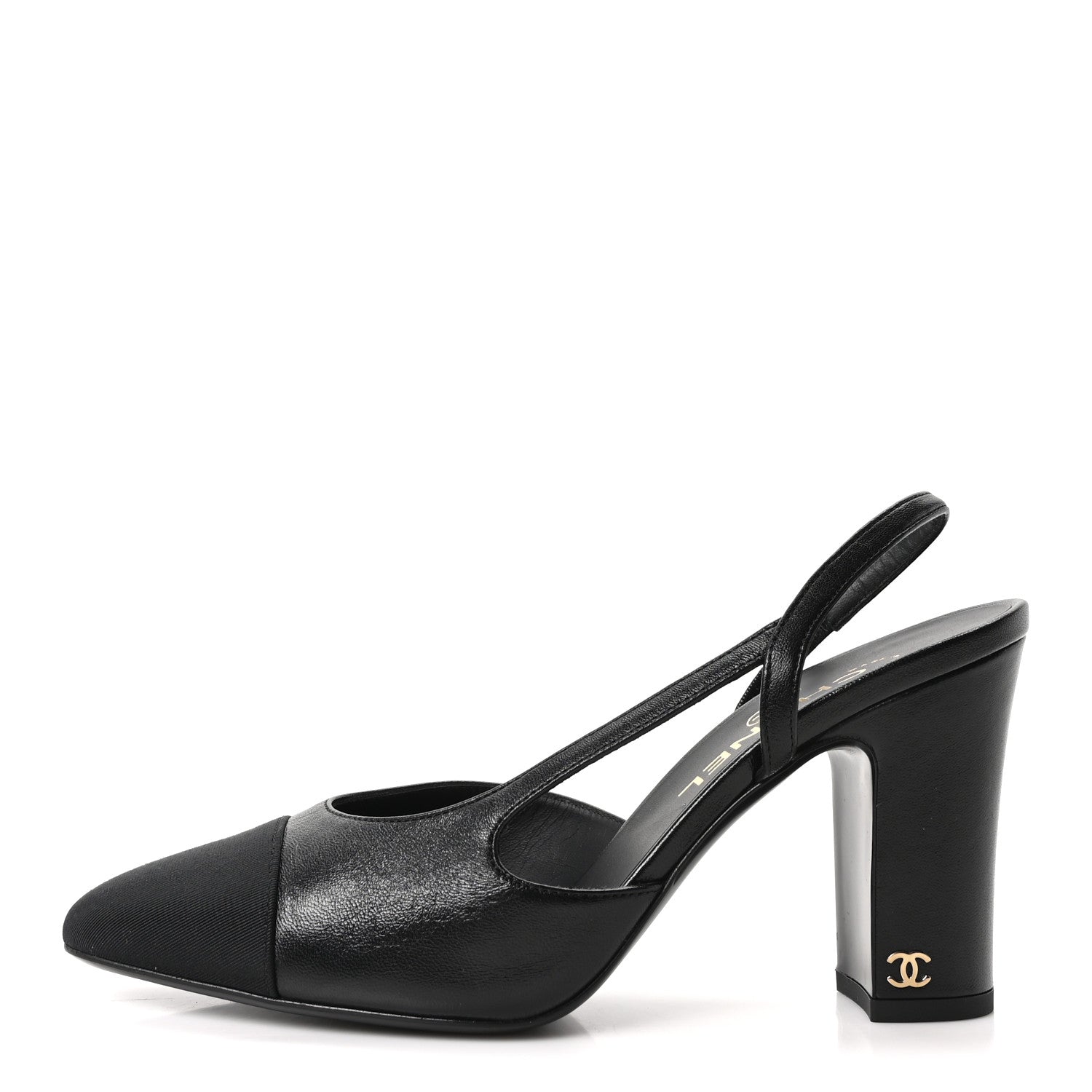 Lambskin Grosgrain Cap Toe CC Slingback Pumps 38.5 Black