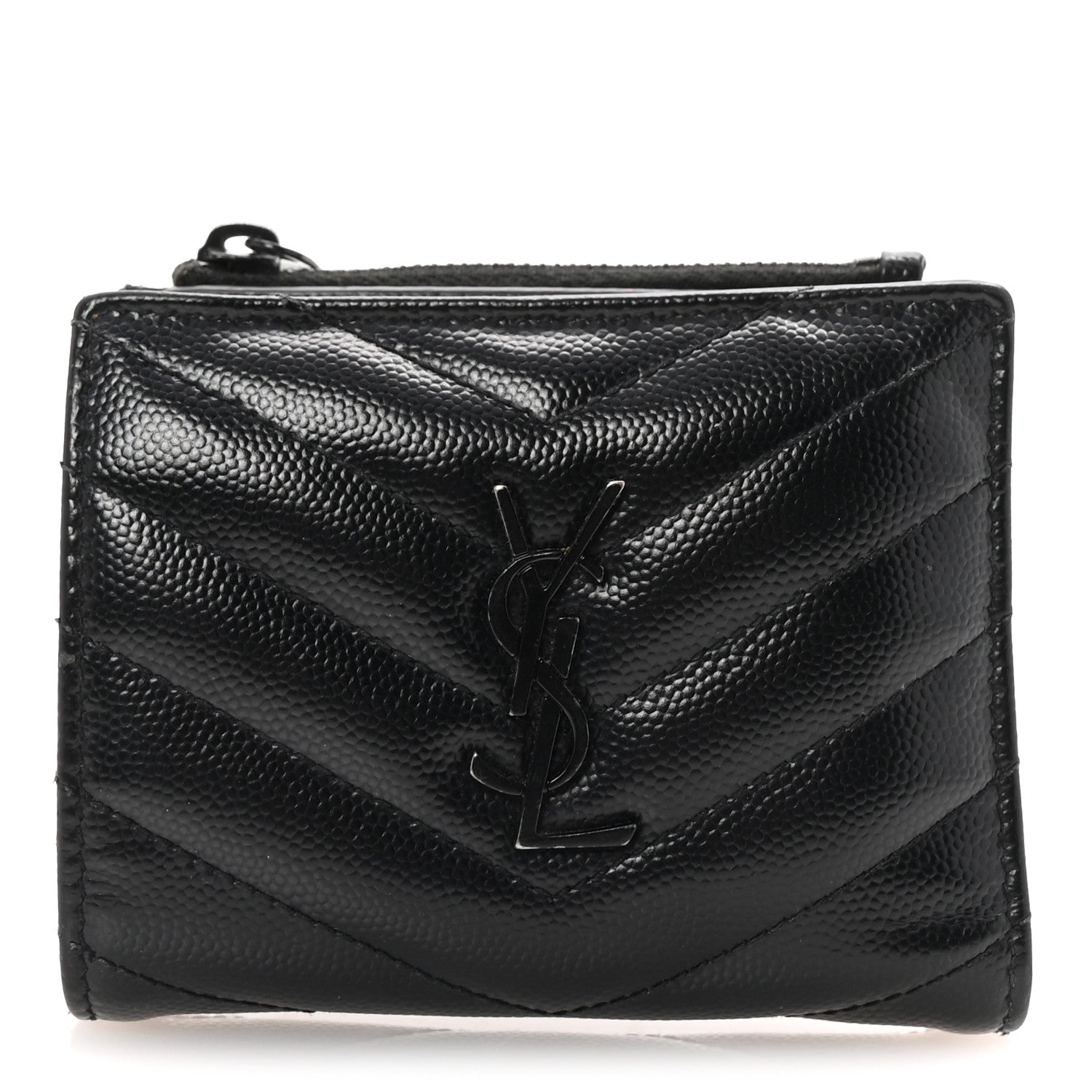 Grain De Poudre Matelasse Chevron Monogram Zipped Card Case Black