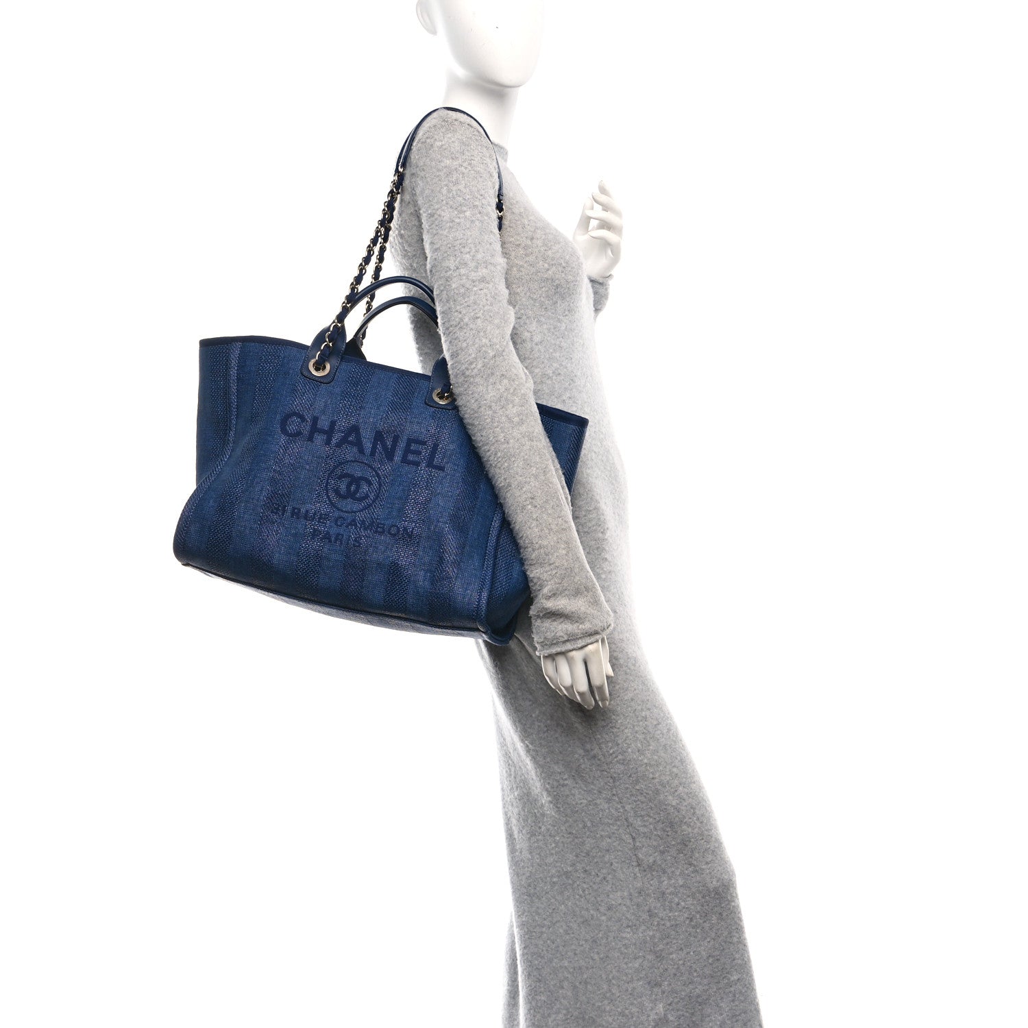 Mixed Fibers Striped Medium Deauville Tote Navy Blue