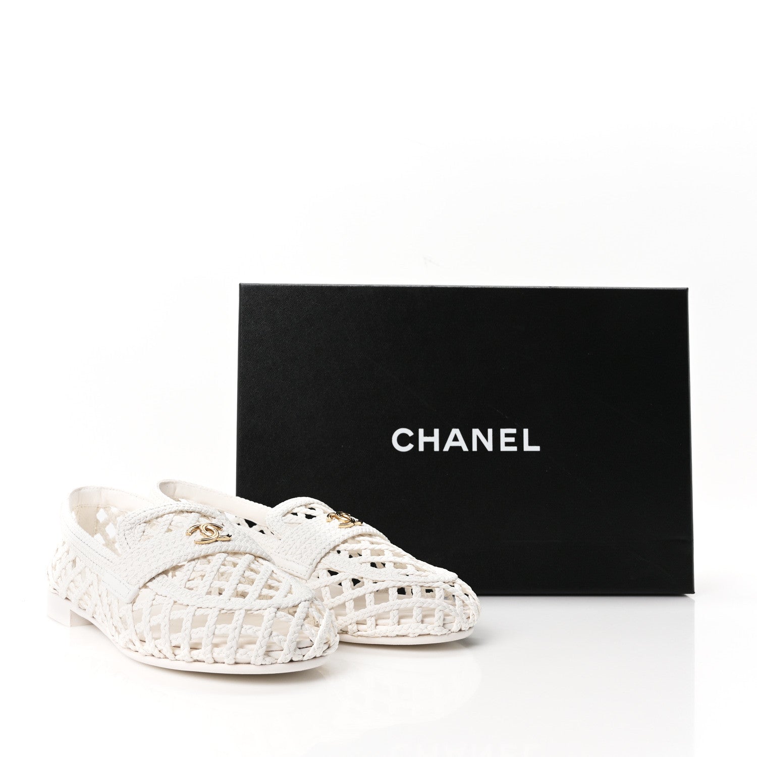 Braided Lambskin CC Mocassin Loafers 37 White