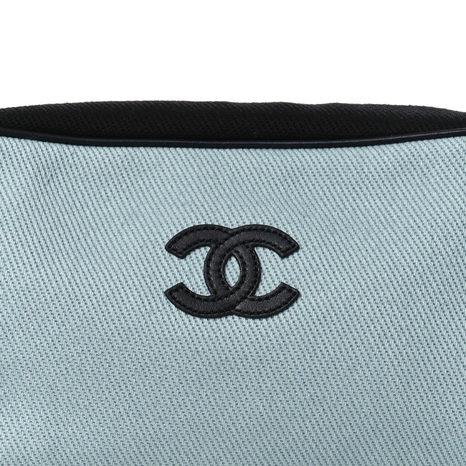 Canvas Calfskin Large Zippered Pouch Blue Black