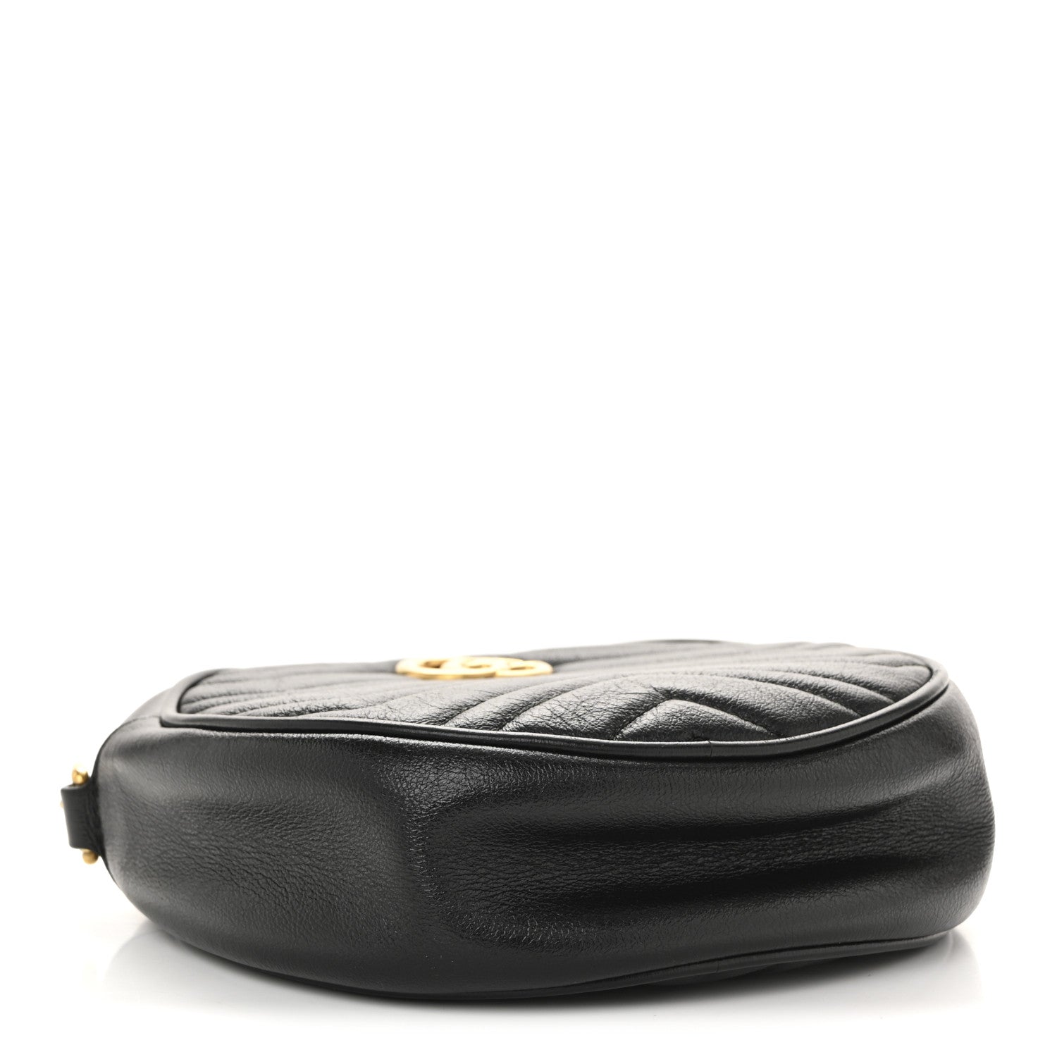 Azalea Calfskin Matelasse Heart Mini GG Marmont Round Shoulder Bag Black
