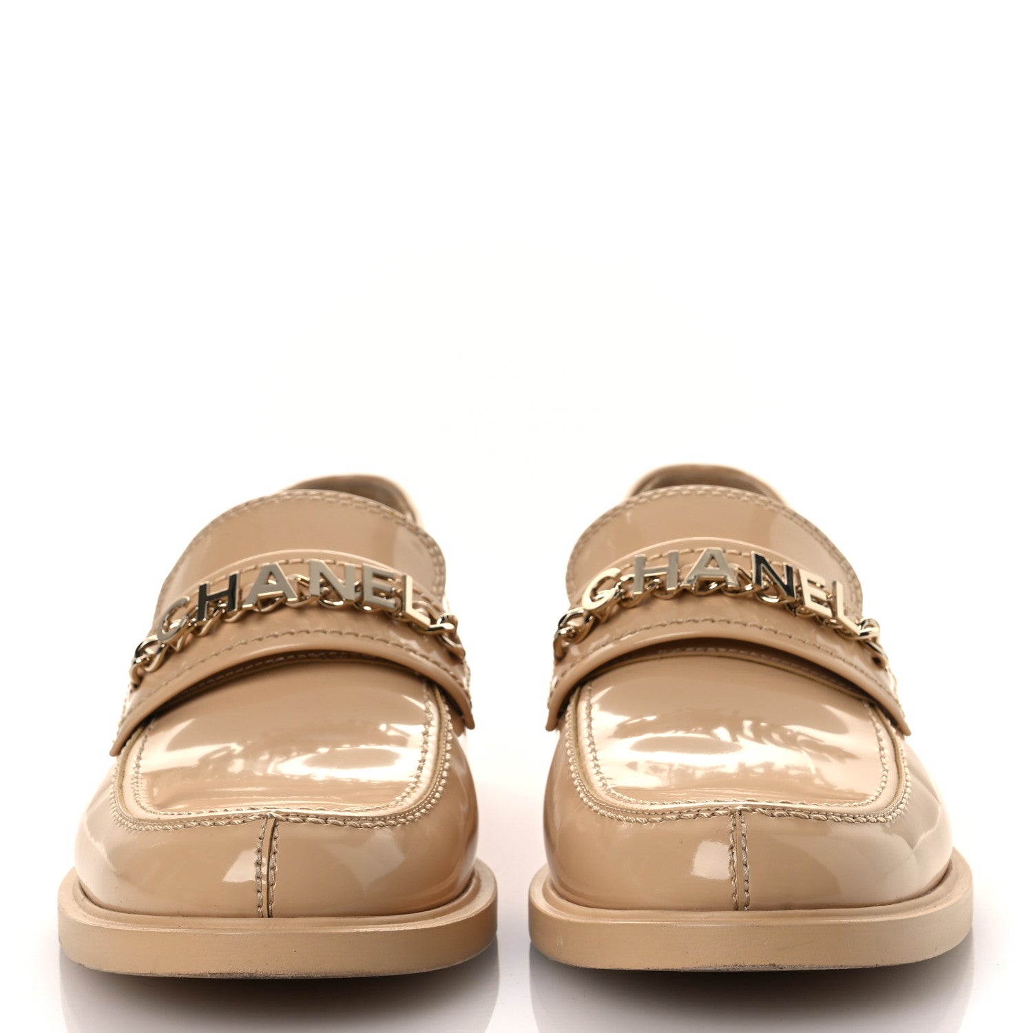 Shiny Calfskin Logo Loafers 40 Beige