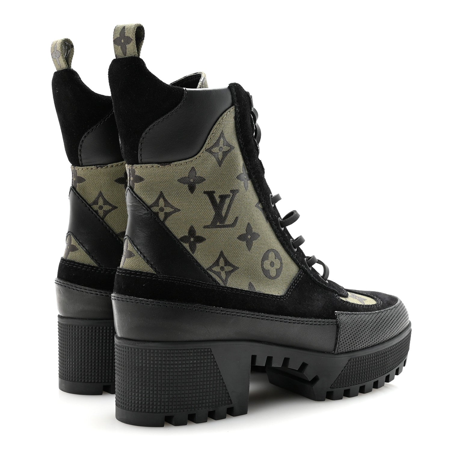 Suede Monogram Laureate Platform Desert Boots 37 Kaki Black