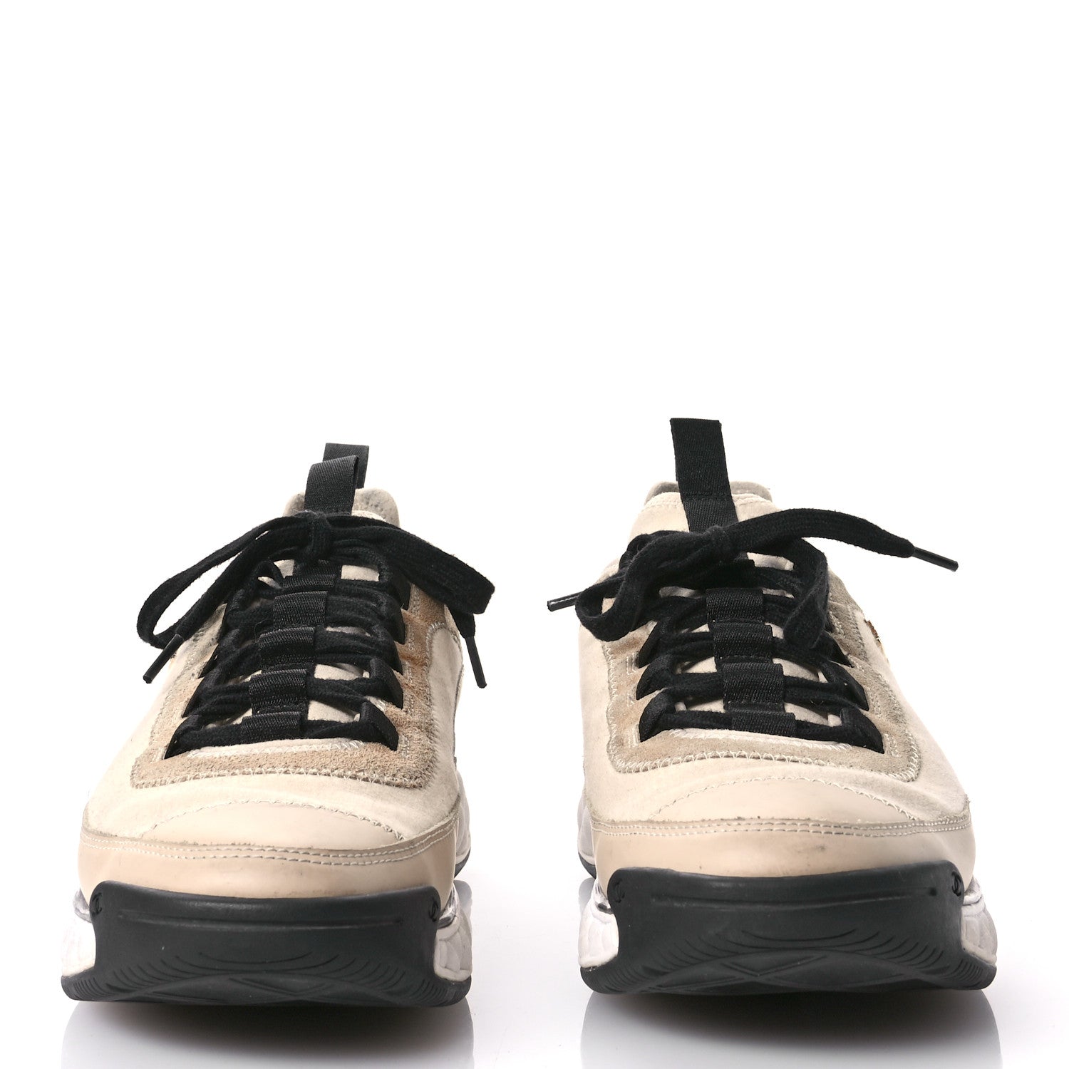 Velvet Calfskin Mixed Fibers CC Sneakers 40.5 Beige