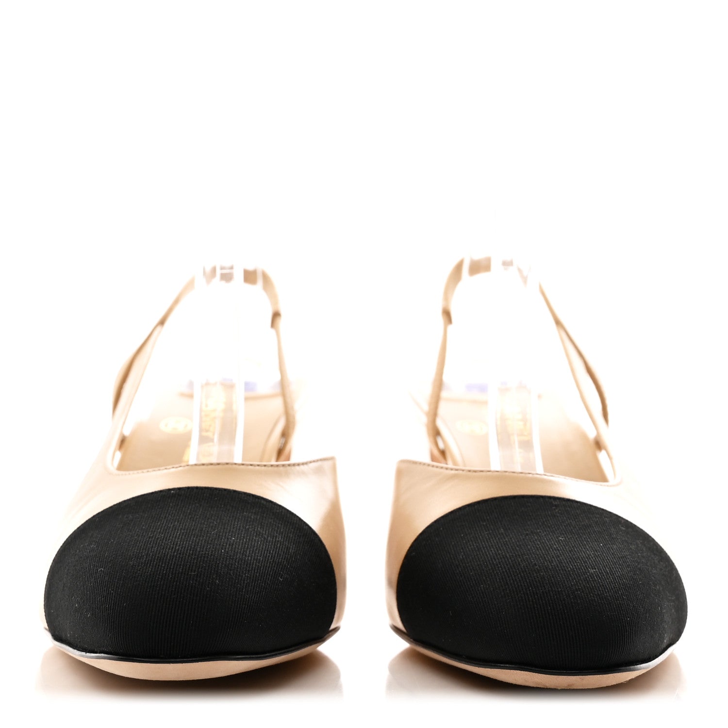 Goatskin Grosgrain Cap Toe CC Slingback Pumps 40 Beige Black