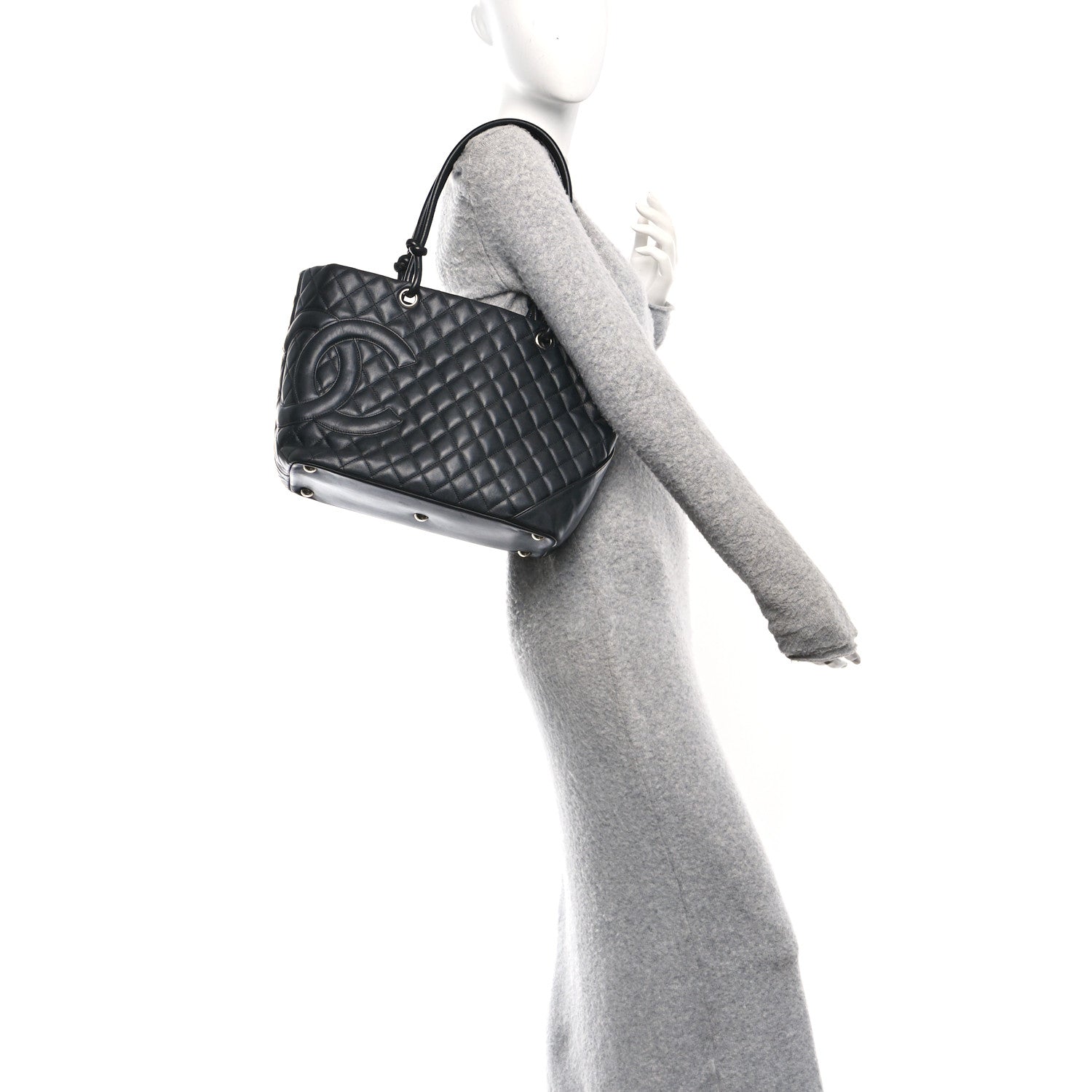 Calfskin Quilted Large Cambon Tote Black