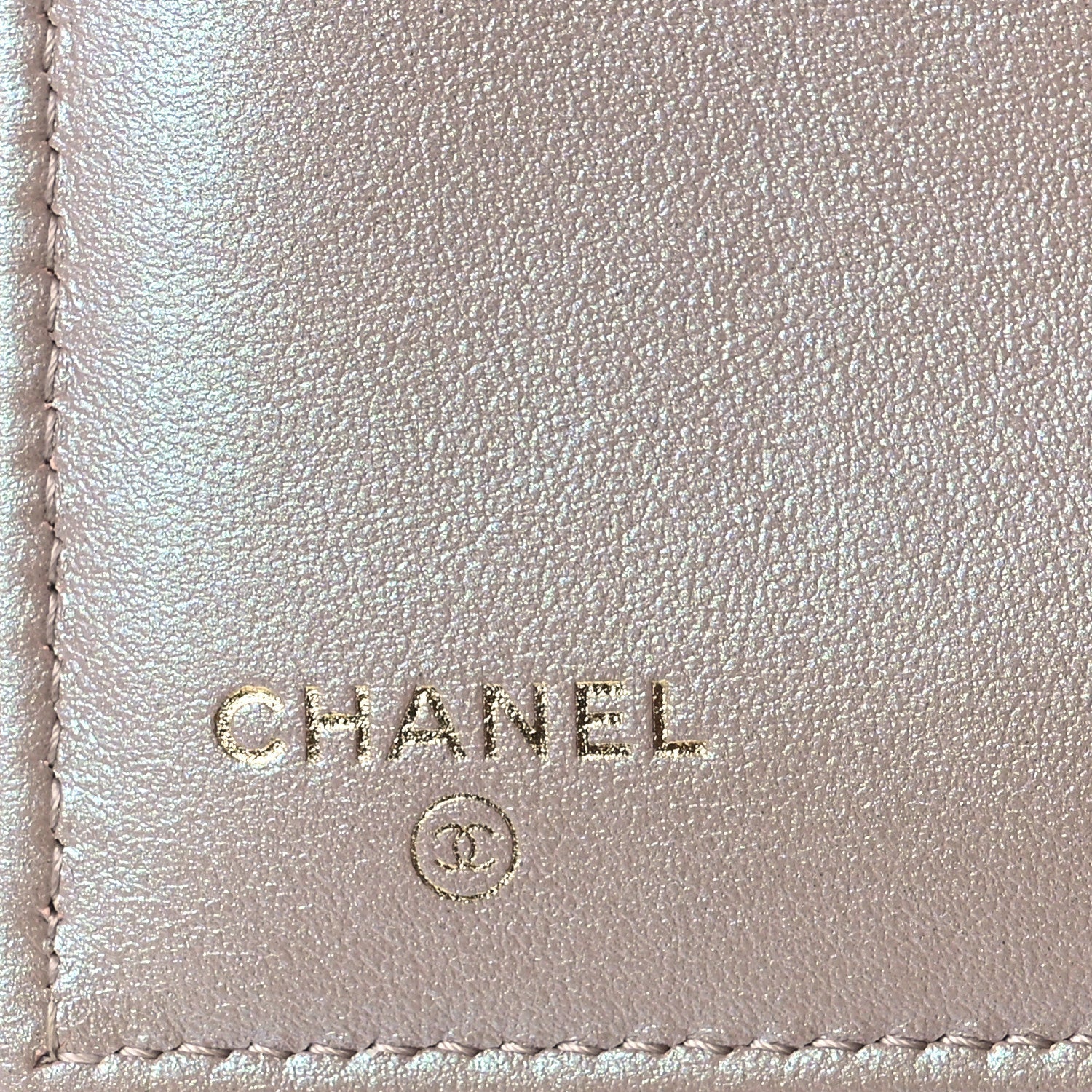 Iridescent Caviar Quilted Small Flap Wallet Beige