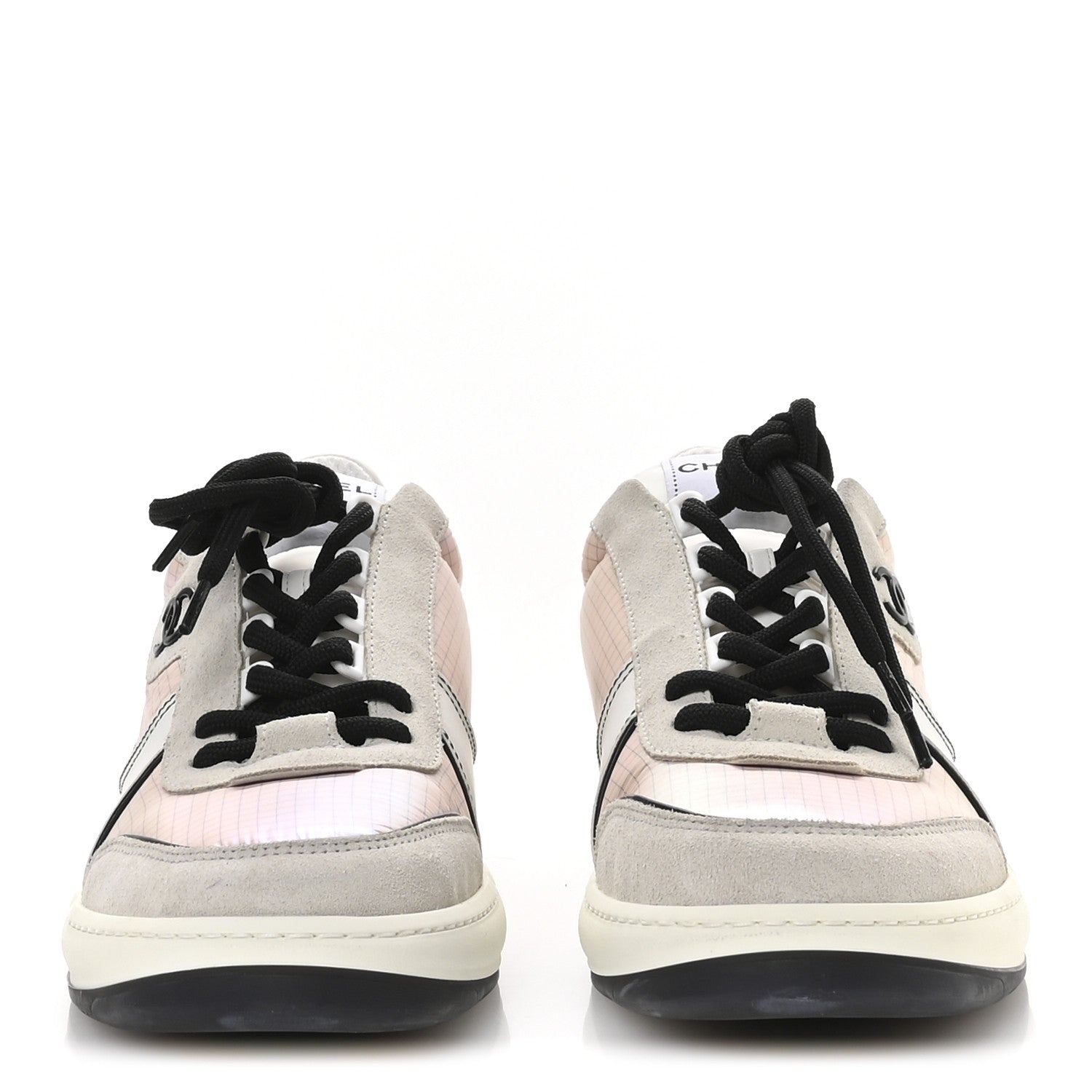 Suede Fabric Calfskin Womens CC Sneakers 40.5 Pink Grey White