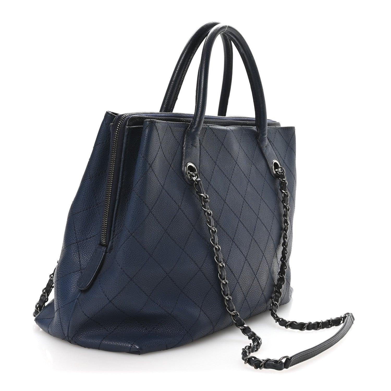Grained Vegetal Calfskin Urban Shopping Tote Blue