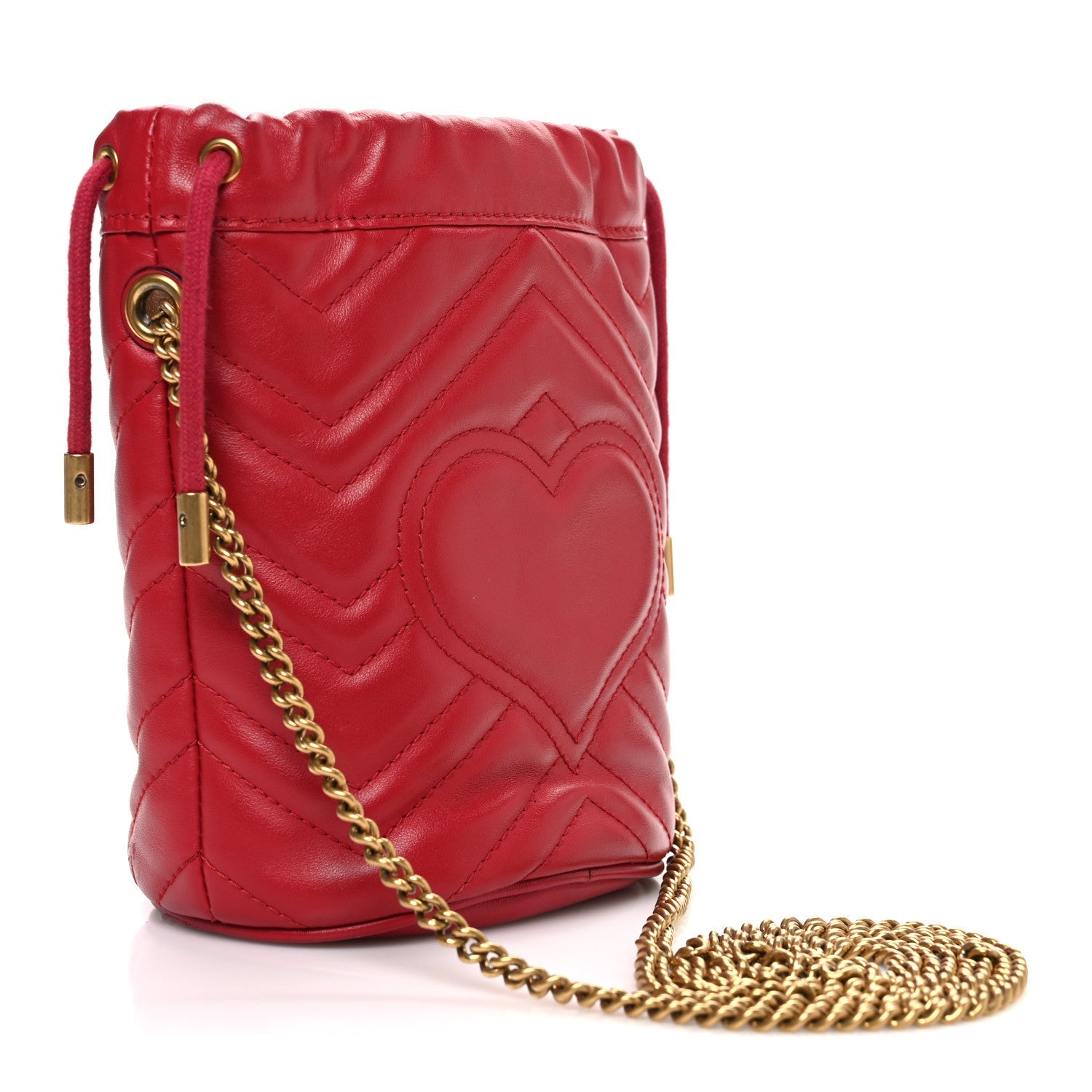 Calfskin Matelasse Mini GG Marmont 2.0 Bucket Bag Hibiscus Red