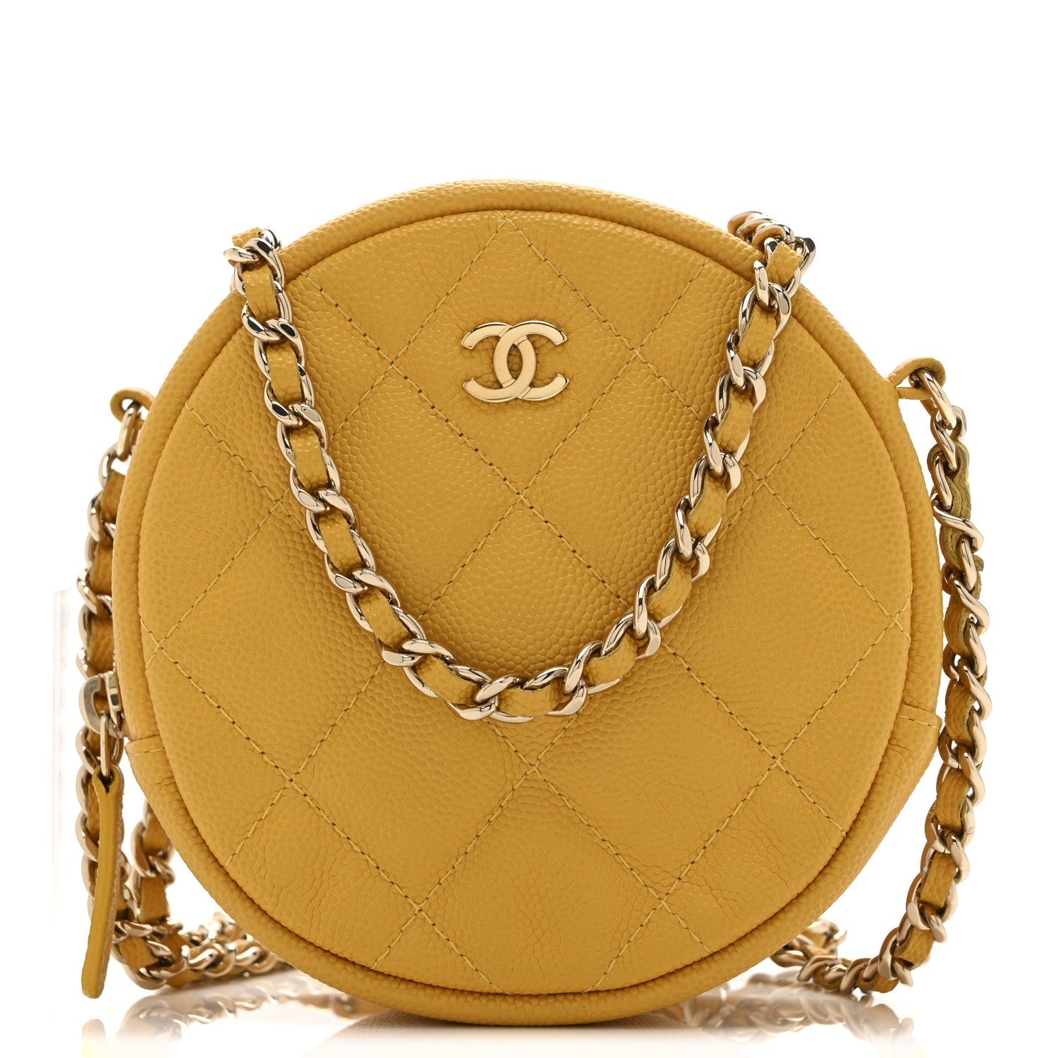 Caviar Quilted Round Clutch With Chain Yellow