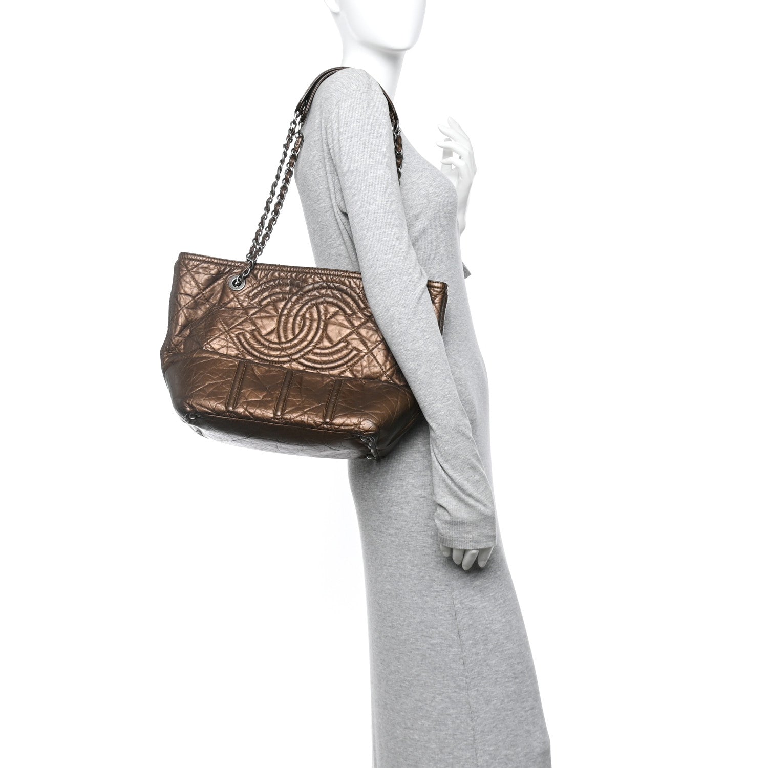 Metallic Aged Calfskin Small Shopping In Moscow Tote Bronze