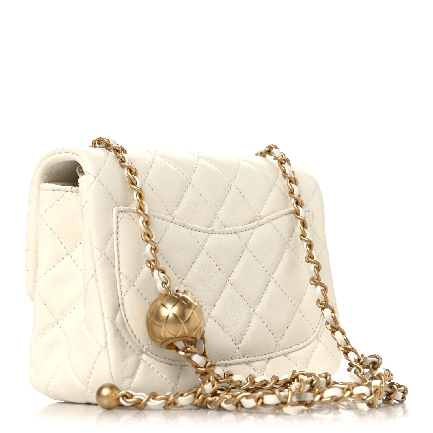 Lambskin Quilted Mini Pearl Crush Flap White