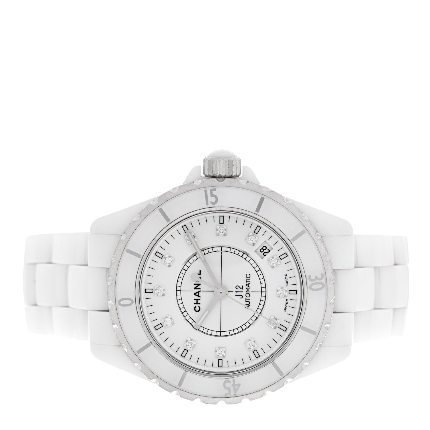 Stainless Steel Ceramic Diamond 38mm J12 Automatic Watch White