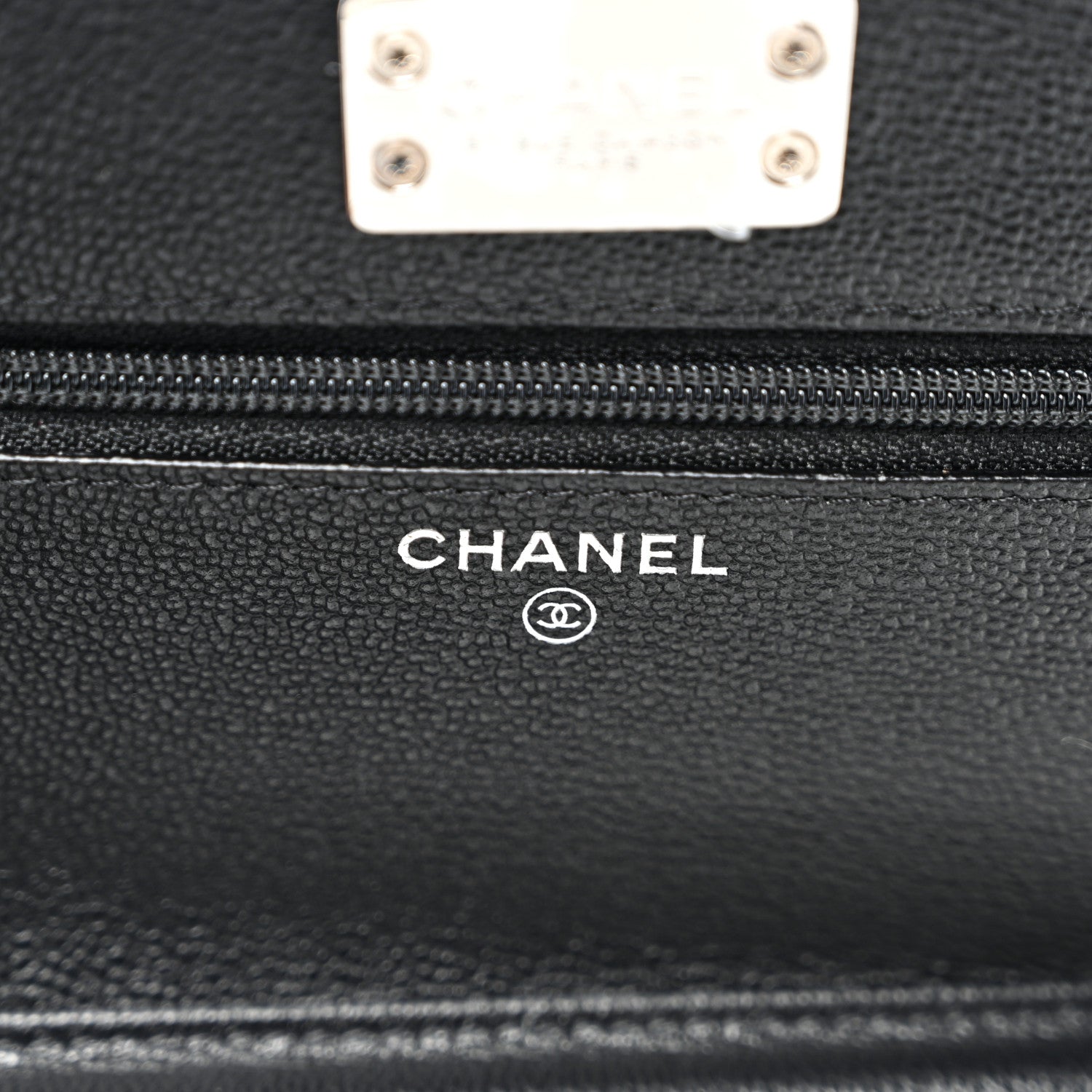 Grained Calfskin Quilted CC Box Wallet On Chain WOC Black