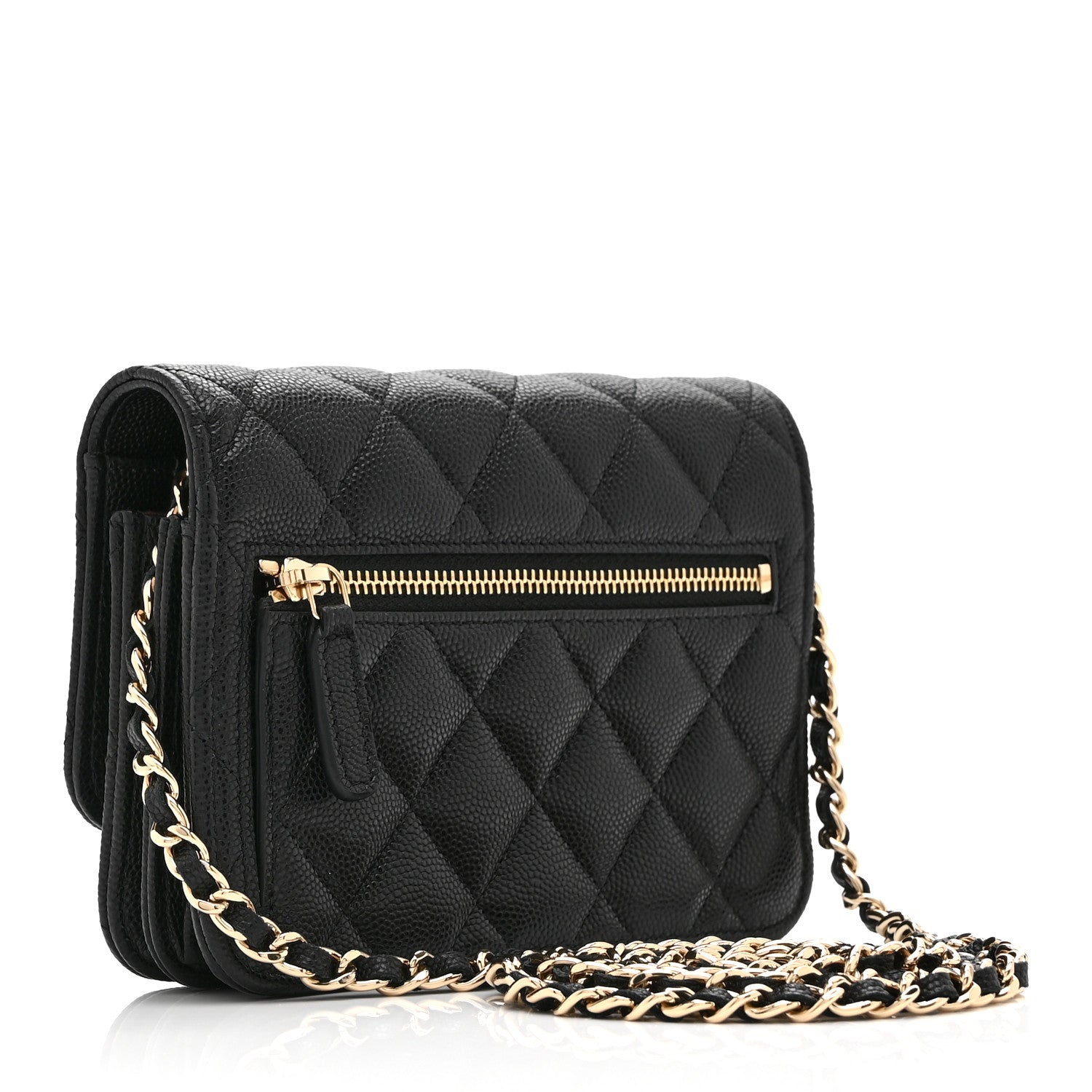 Caviar Quilted Mini Wallet On Chain WOC Black
