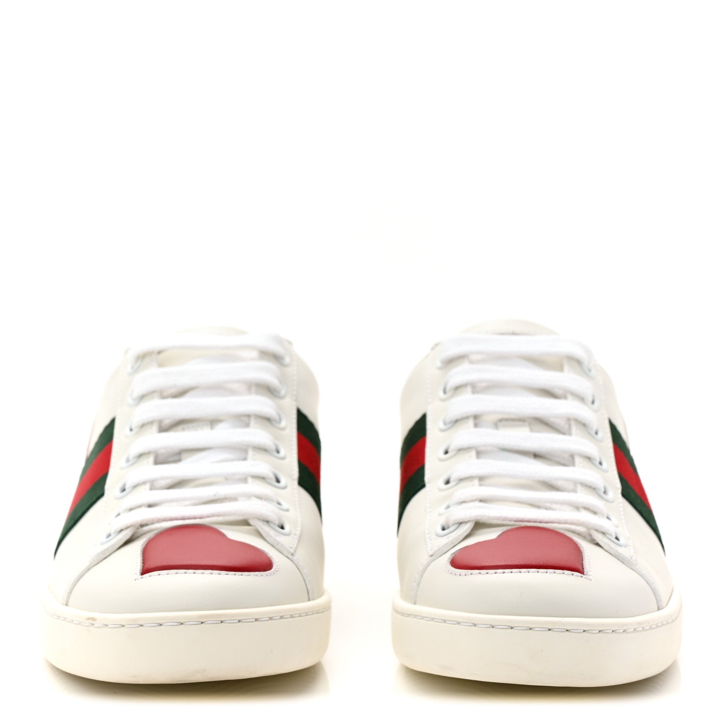 Calfskin Web Heart Embroidered Womens Ace Sneakers 35 White