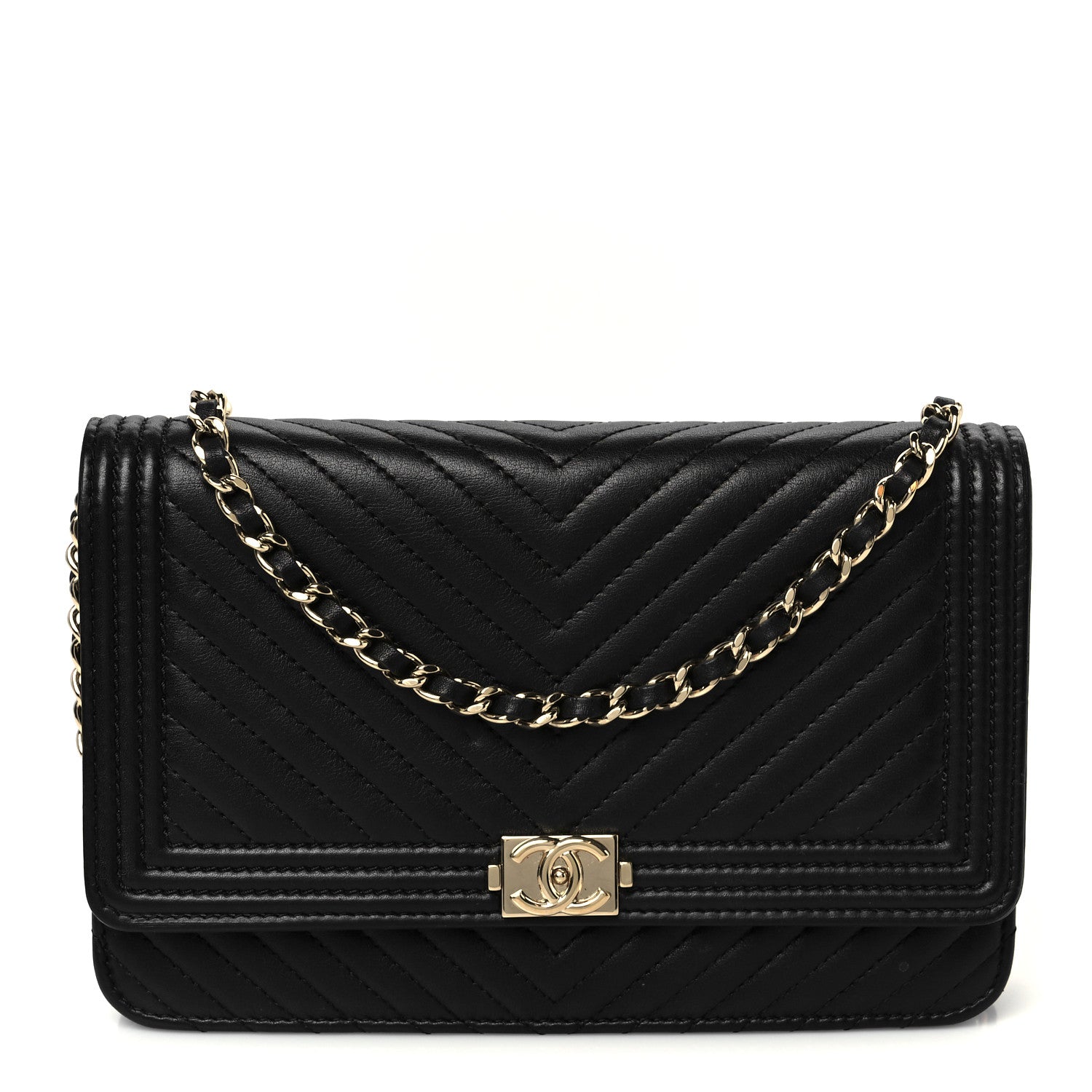 Calfskin Chevron Boy Wallet On Chain WOC Black