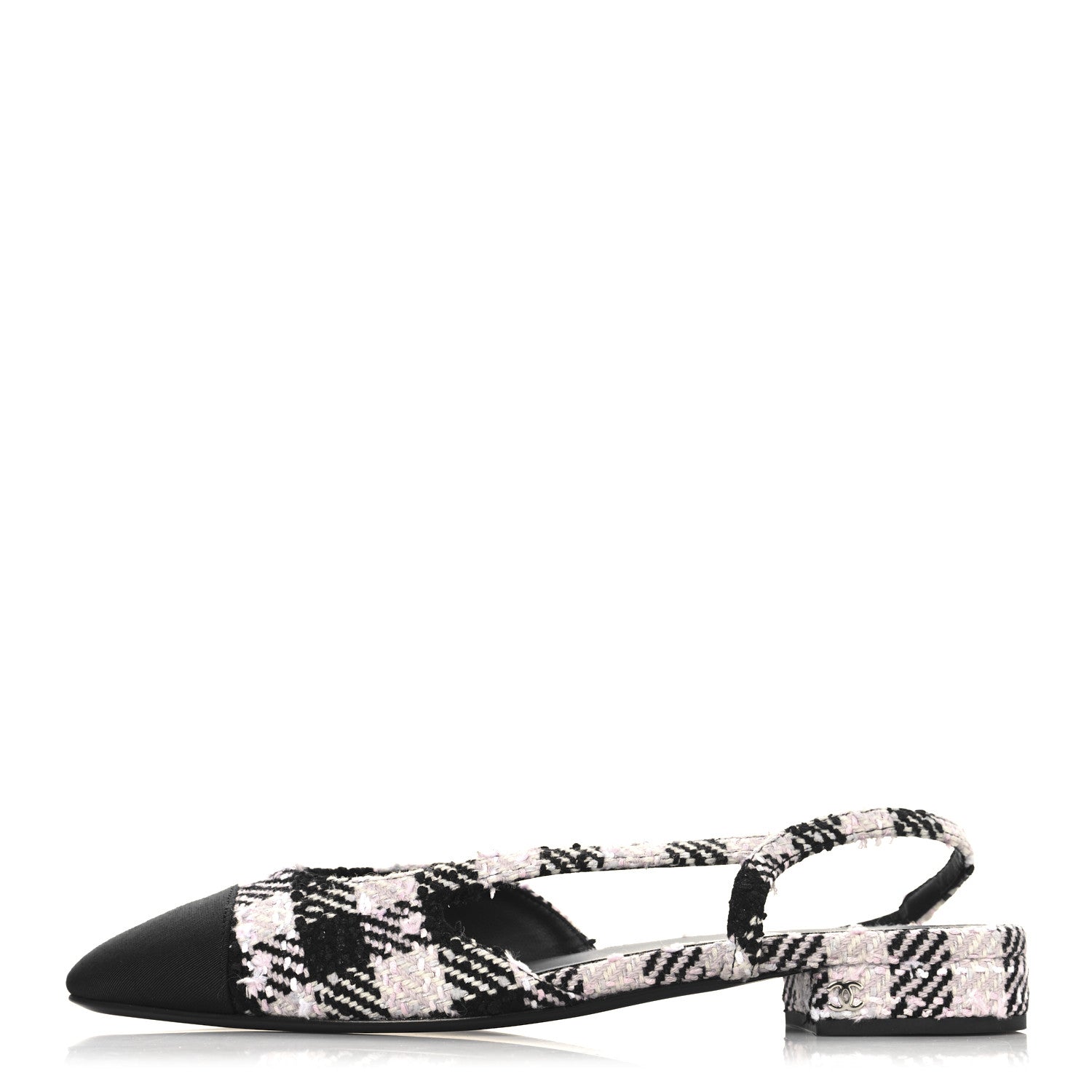 Tweed Cap Toe CC Slingback Flats 41 Black Pink White