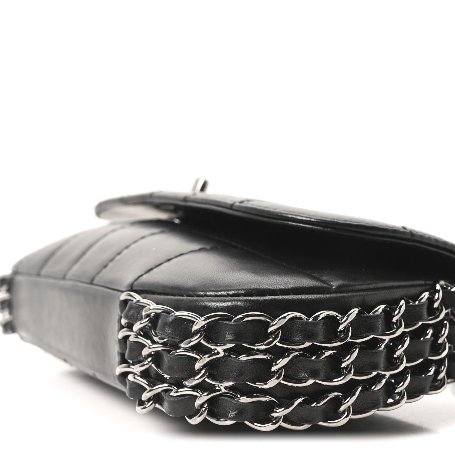 Lambskin Chocolate Bar Quilted Lambskin 3 Chain Flap Black