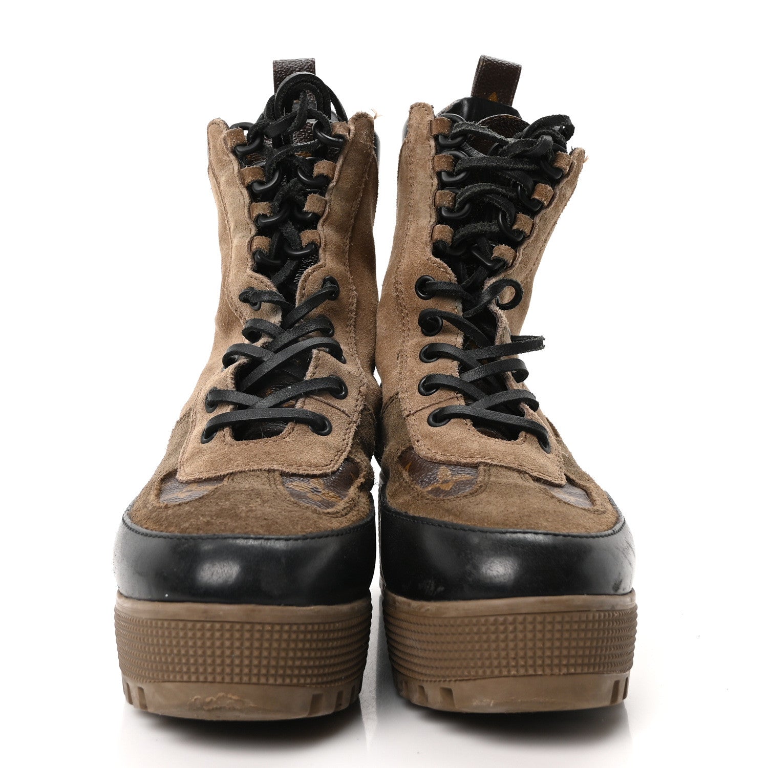 Suede Calfskin Monogram Laureate Platform Desert Boots 36 Taupe