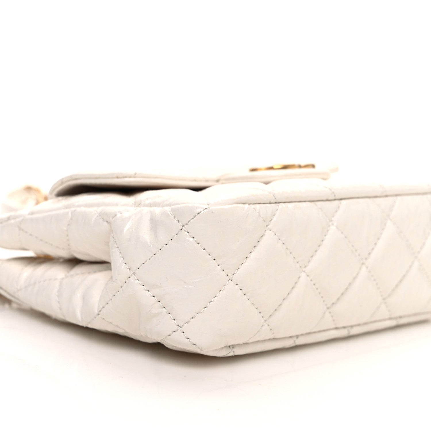 Shiny Crumpled Calfskin Quilted Small Wavy CC Hobo White