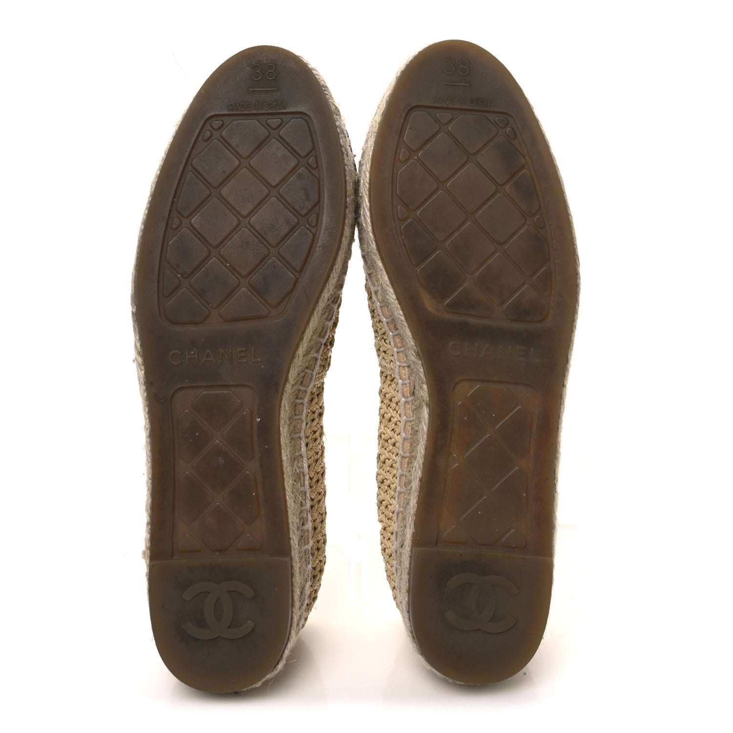 Braided Fabric Lambskin CC Espadrilles 38 Beige Black