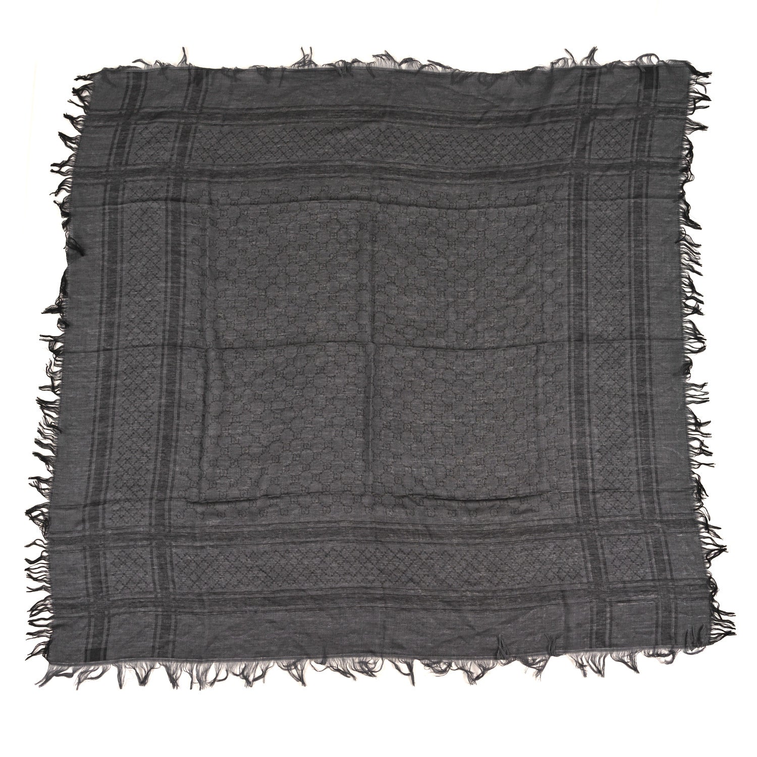 Wool Silk GG Monogram Diamante Plaid Surviee Shawl Graphite Black