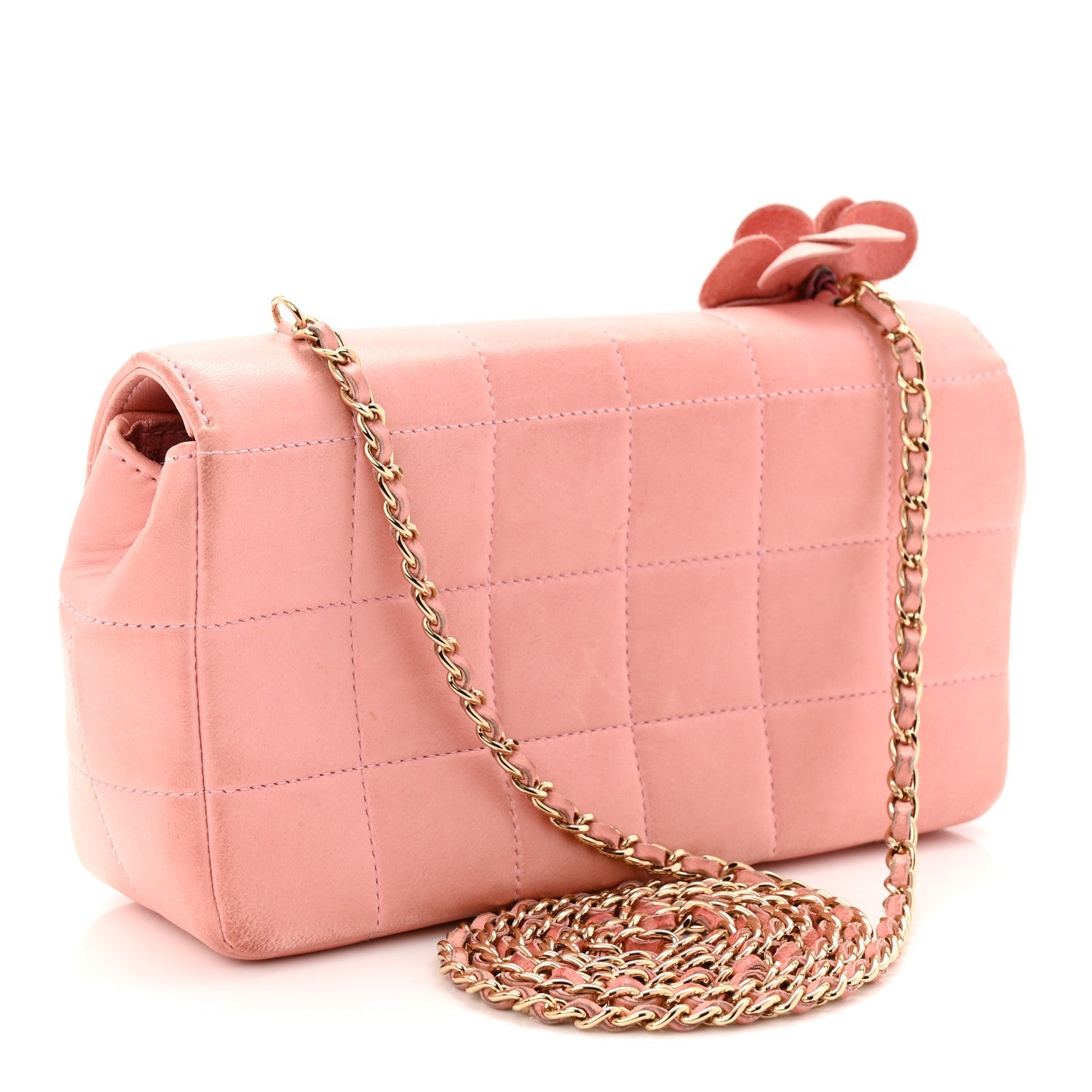 Lambskin Quilted Mini Chocolate Bar Camellia Flap Pink