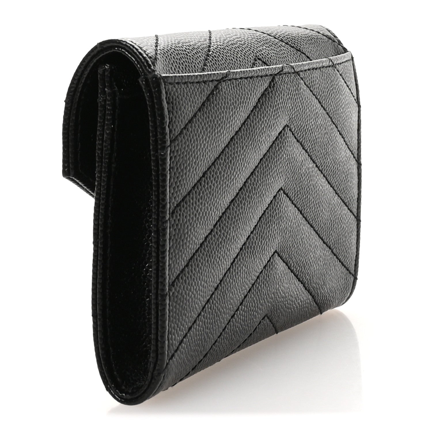 Grain De Poudre Matelasse Chevron Small Monogram Envelope Wallet Black