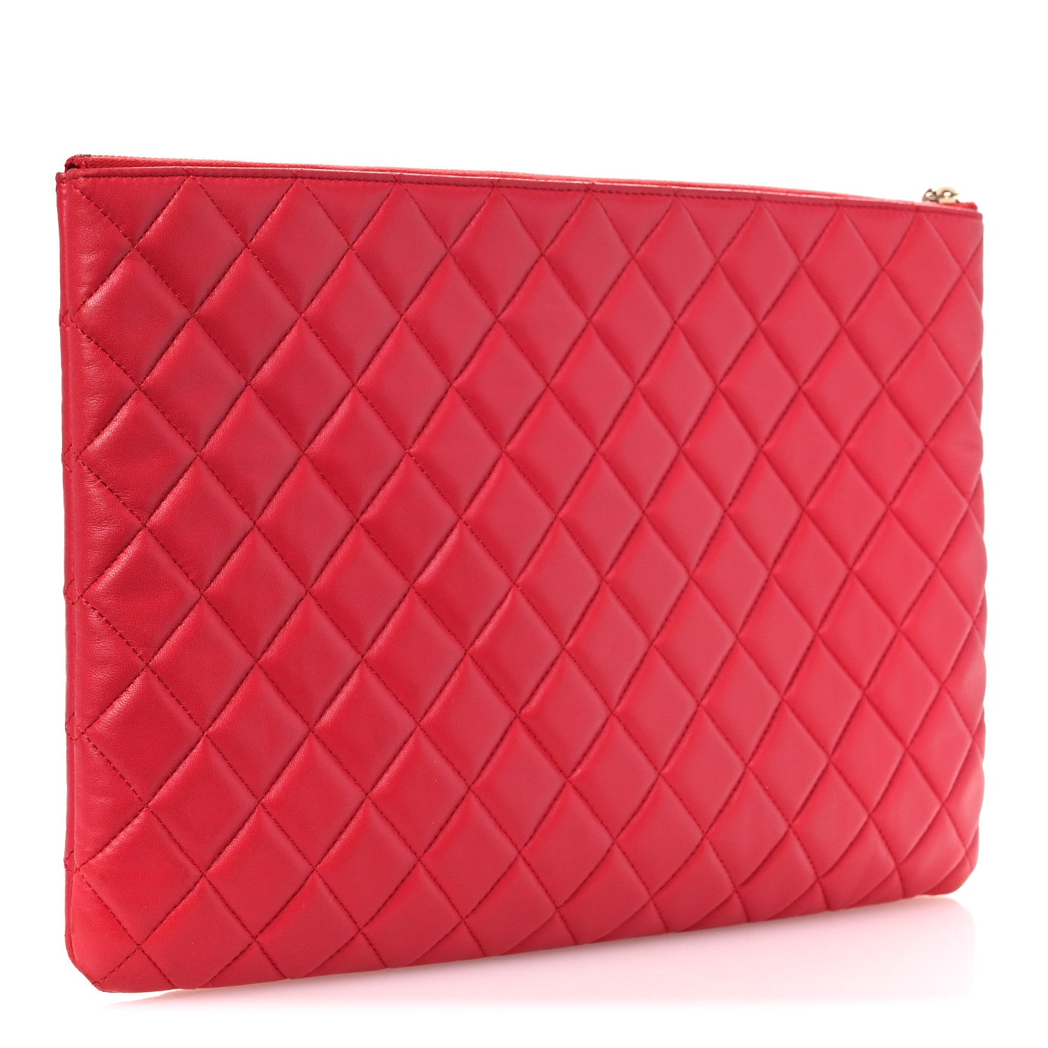 Lambskin Quilted Large Cosmetic Case Red