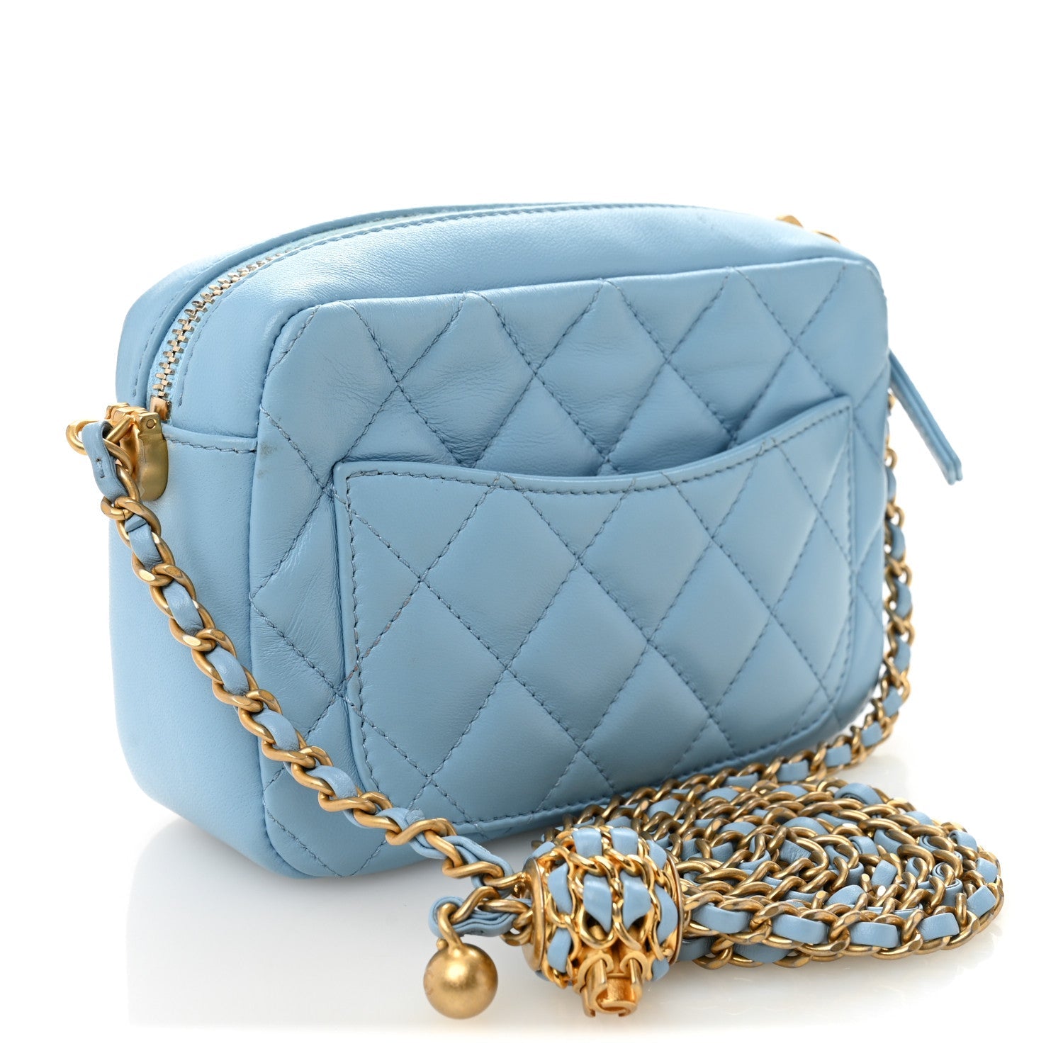 Lambskin Quilted CC Pearl Crush Camera Case Light Blue