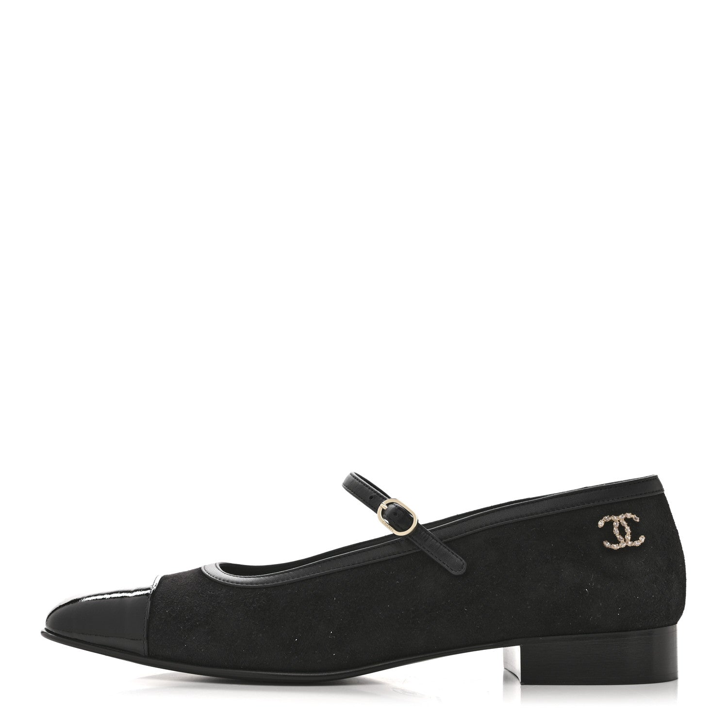 Suede Kidskin Lambskin Patent Calfskin Cap Toe CC Mary Jane Flats 39.5 Black