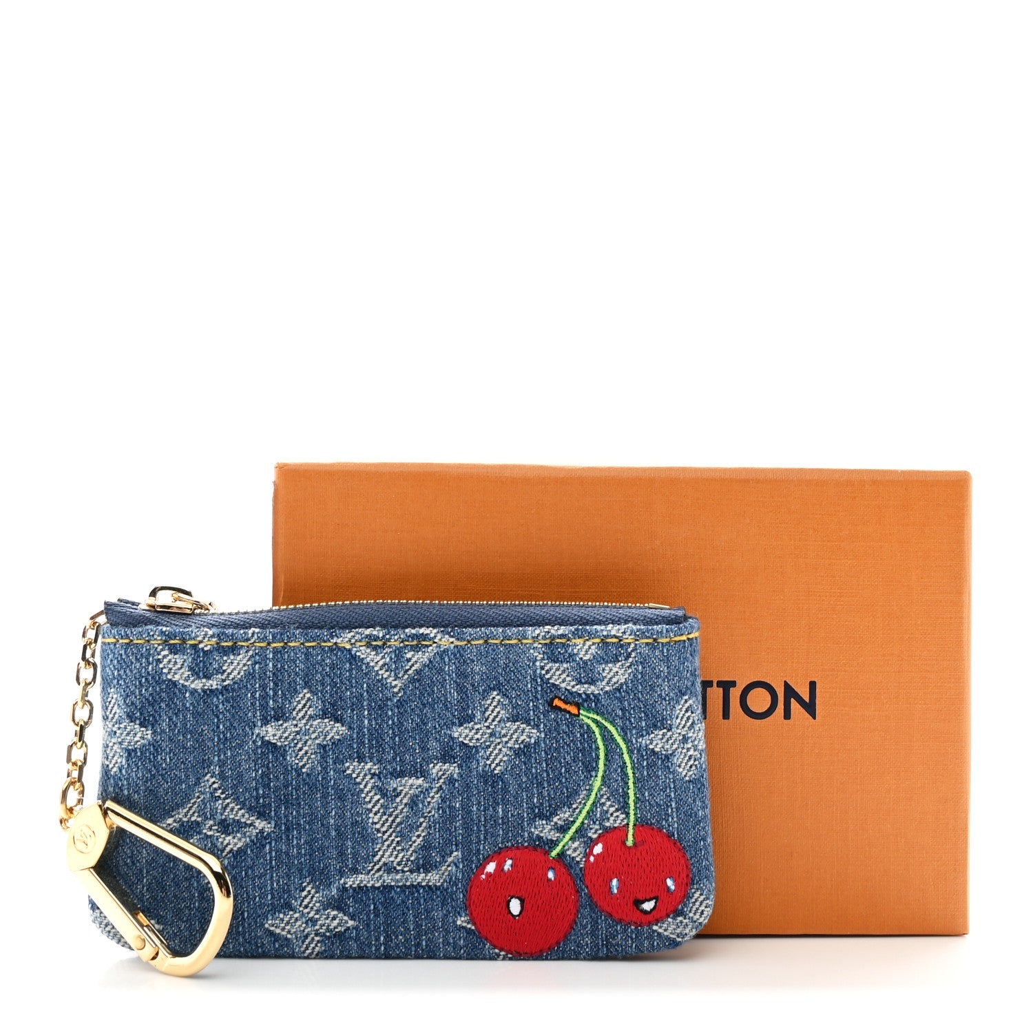 LV X TM Monogram Denim Cerises Key Pouch Blue