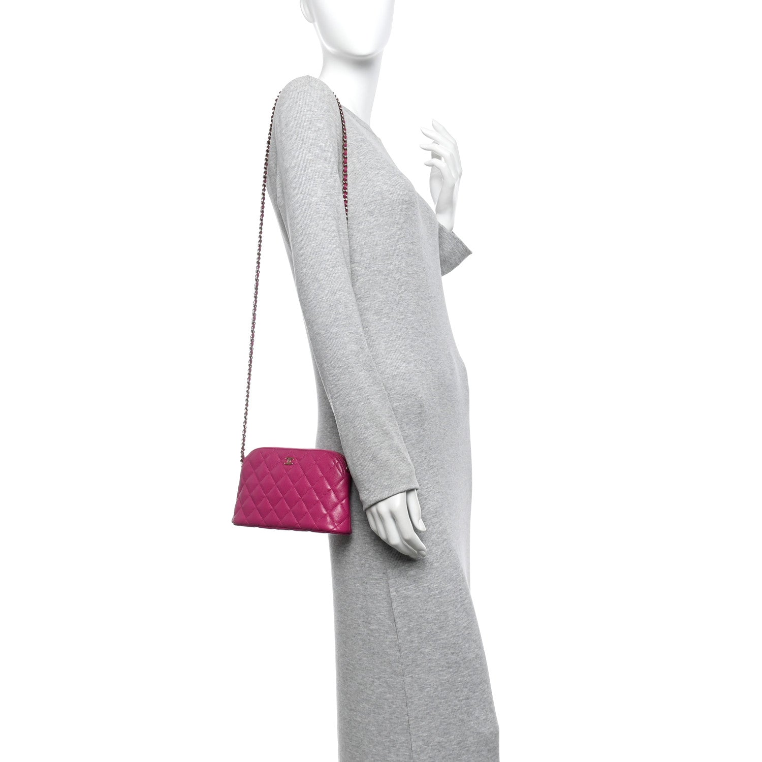 Caviar Quilted Classic Clutch With Chain Fuchsia