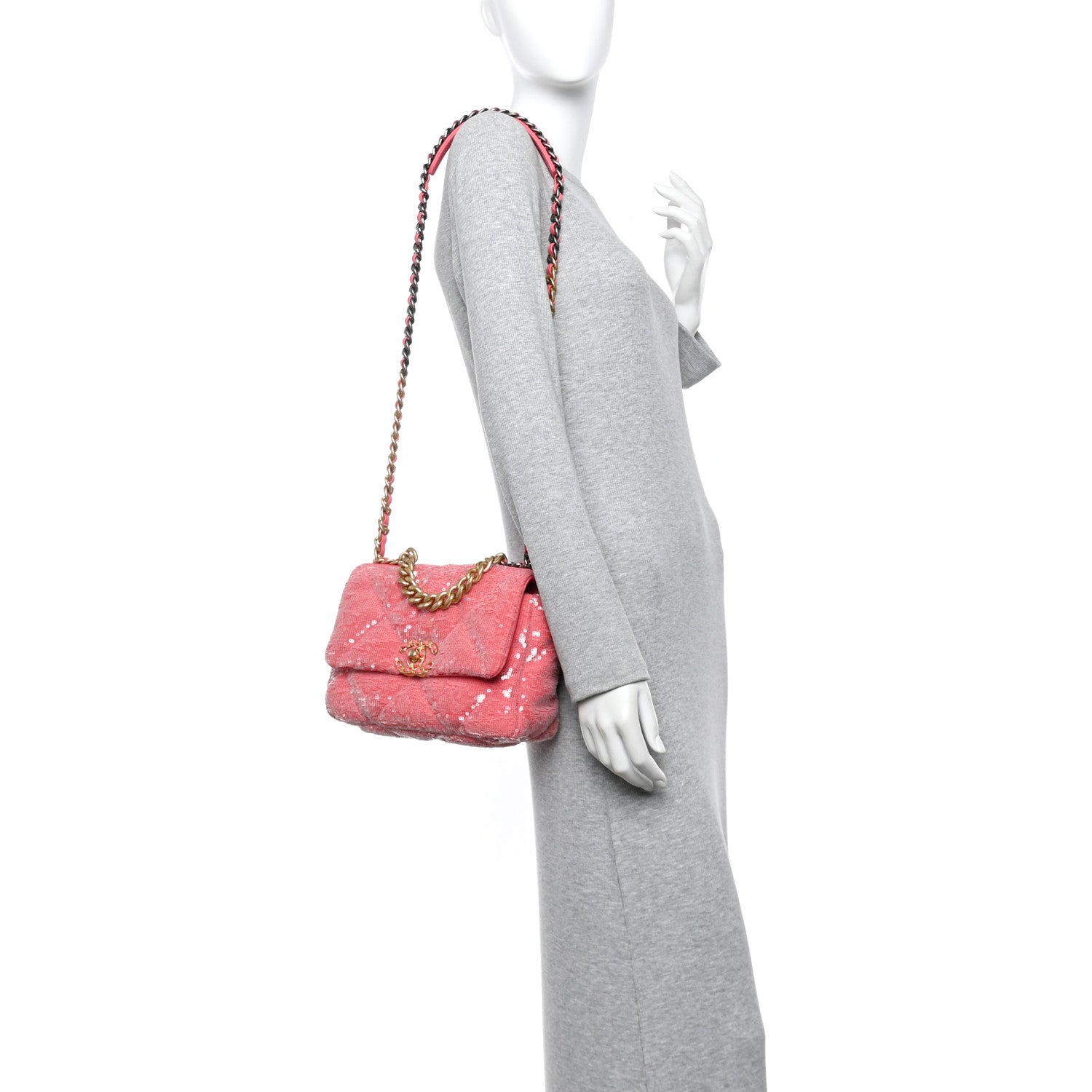 Sequin Quilted Medium Chanel 19 Flap Coral